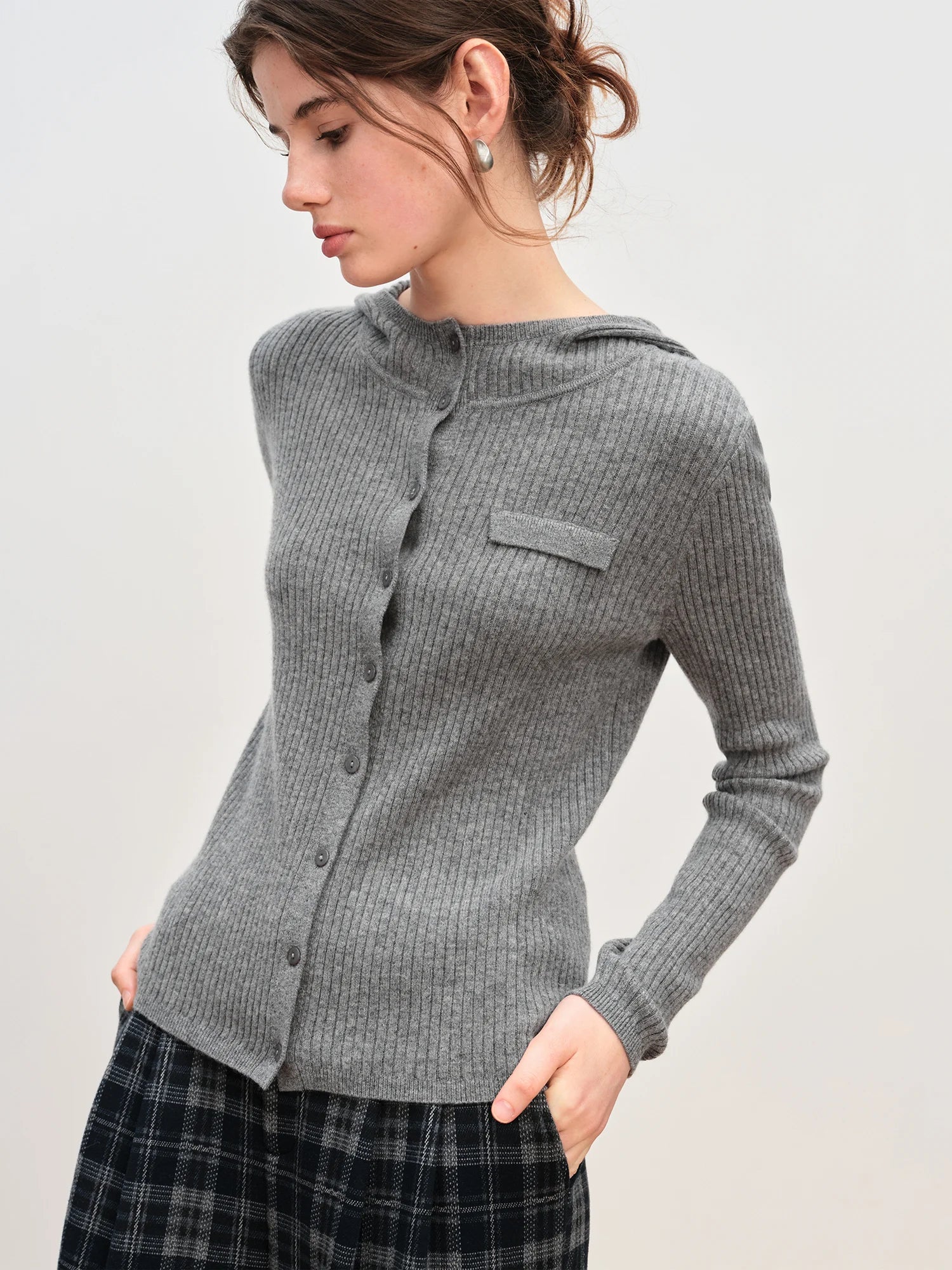 Winter 2025 Women's Hooded Knit Cardigan - Stand Collar Pure Wool Open Front Coatigan Textured Design for Casual Elegance