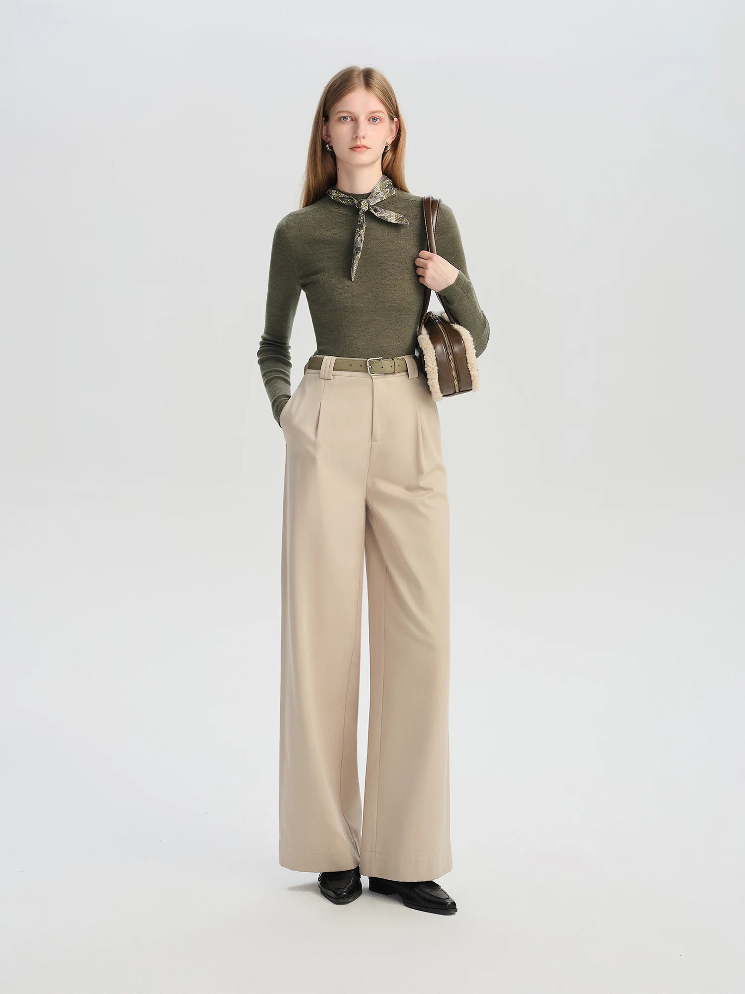 ZIQIAO Wool Sweater for Women Autumn and Winter New 18 Needle Nude Seamless Knitted Bottoming T-shirt