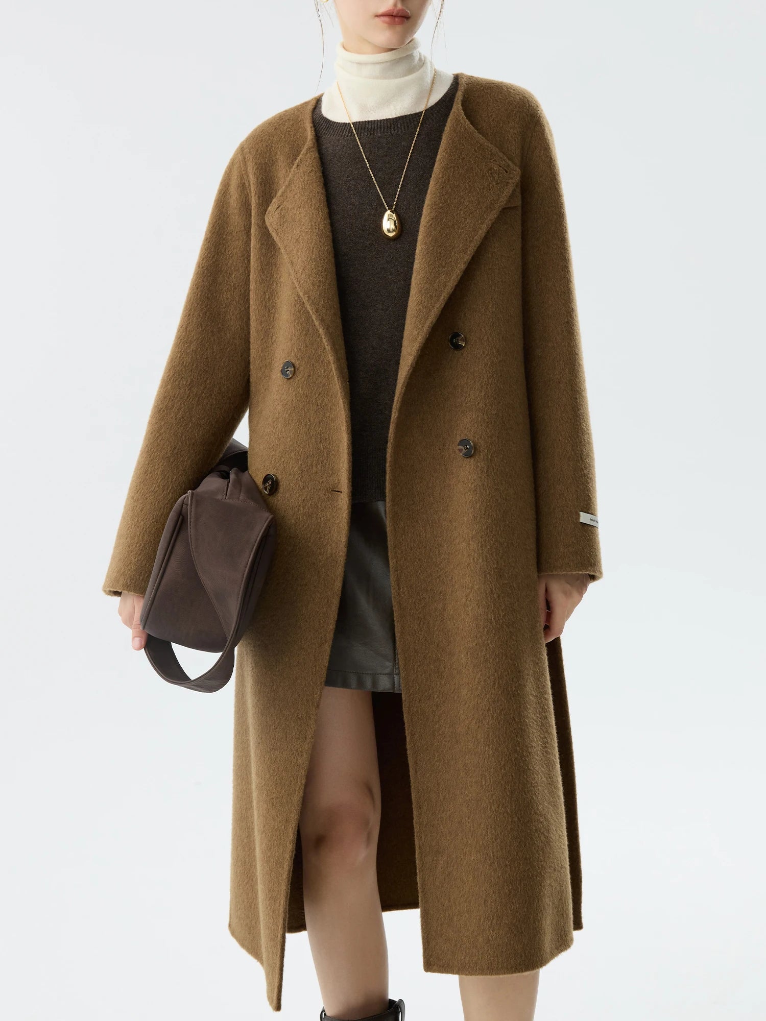 FSLE Office Lady Double Sided Wool Coat Women's Autumn Winter 2024 New High-end Woolen Coat Casual Loose Coats 24FS14435