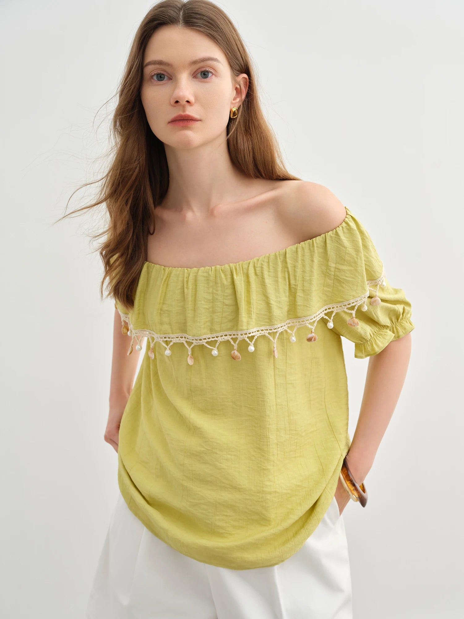 DUSHU Sweet Vacation Two-wear Blouse 2025 Summer New Sweet Romantic Two-wear Blouse