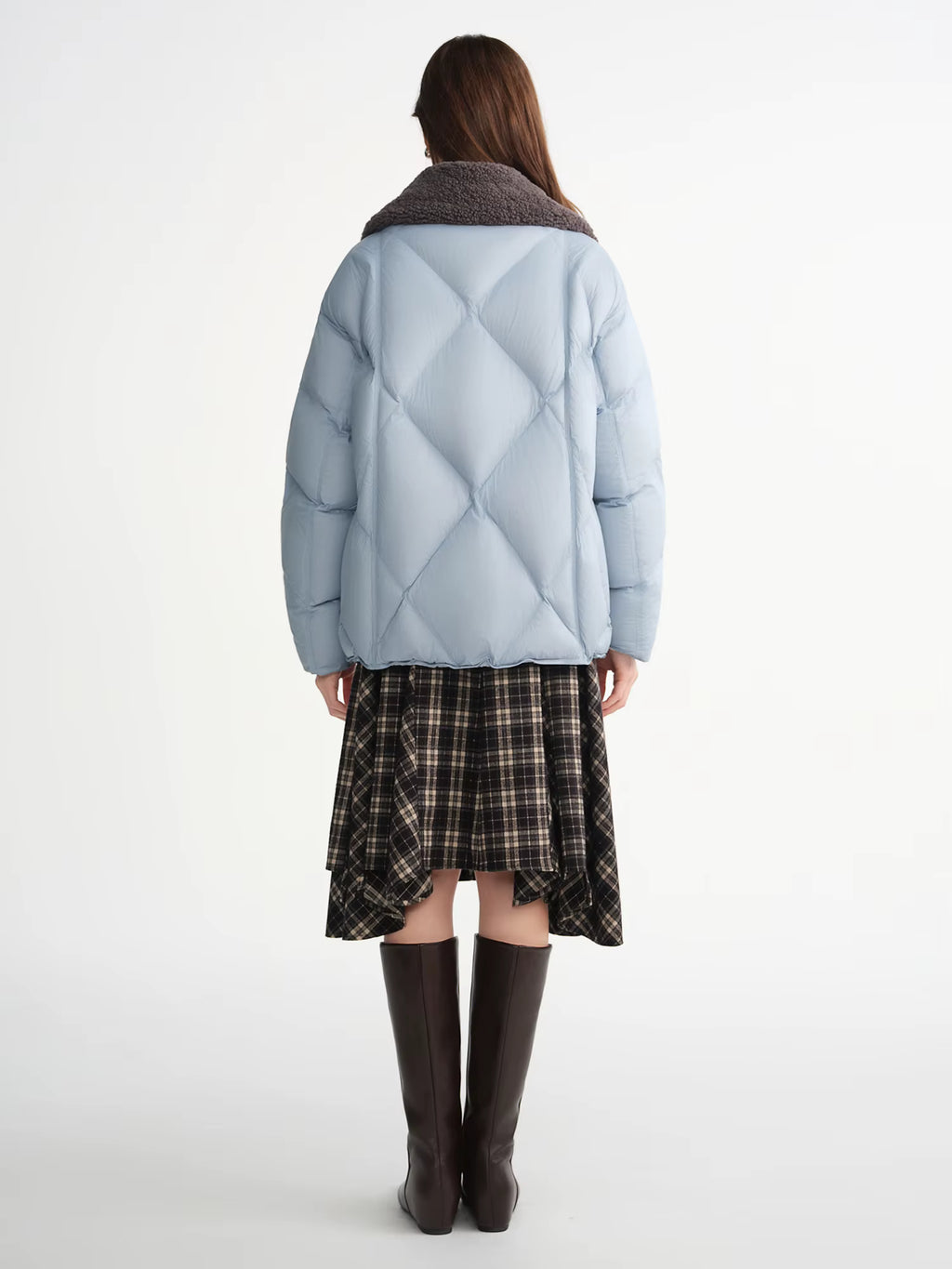 Furry Lapel Quilted White Duck Down Coats Women Casual Daily Retro Simple Loose Short Warm Coat Contrast Color Girlish BF