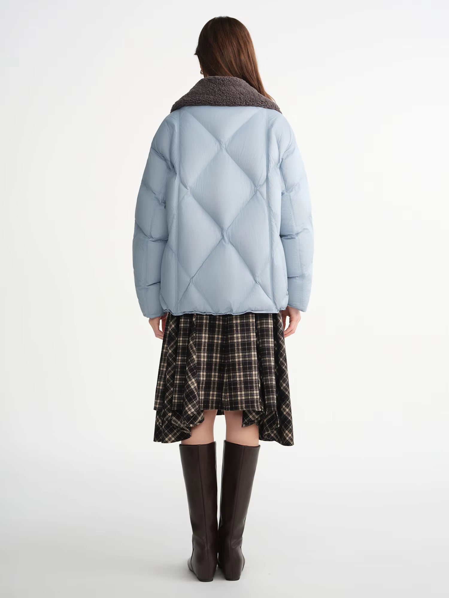 Furry Lapel Quilted White Duck Down Coats Women Casual Daily Retro Simple Loose Short Warm Coat Contrast Color Girlish BF