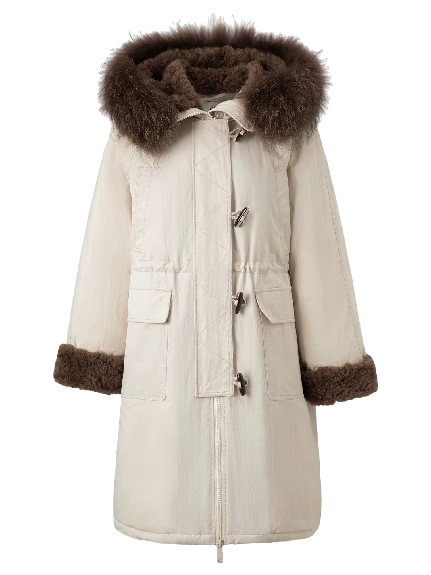 Women's Fur-Lined Down Parka with Wool Blending Mid-Length Winter Jacket for 2025 Winter New Arrival Long Hooded Jacket