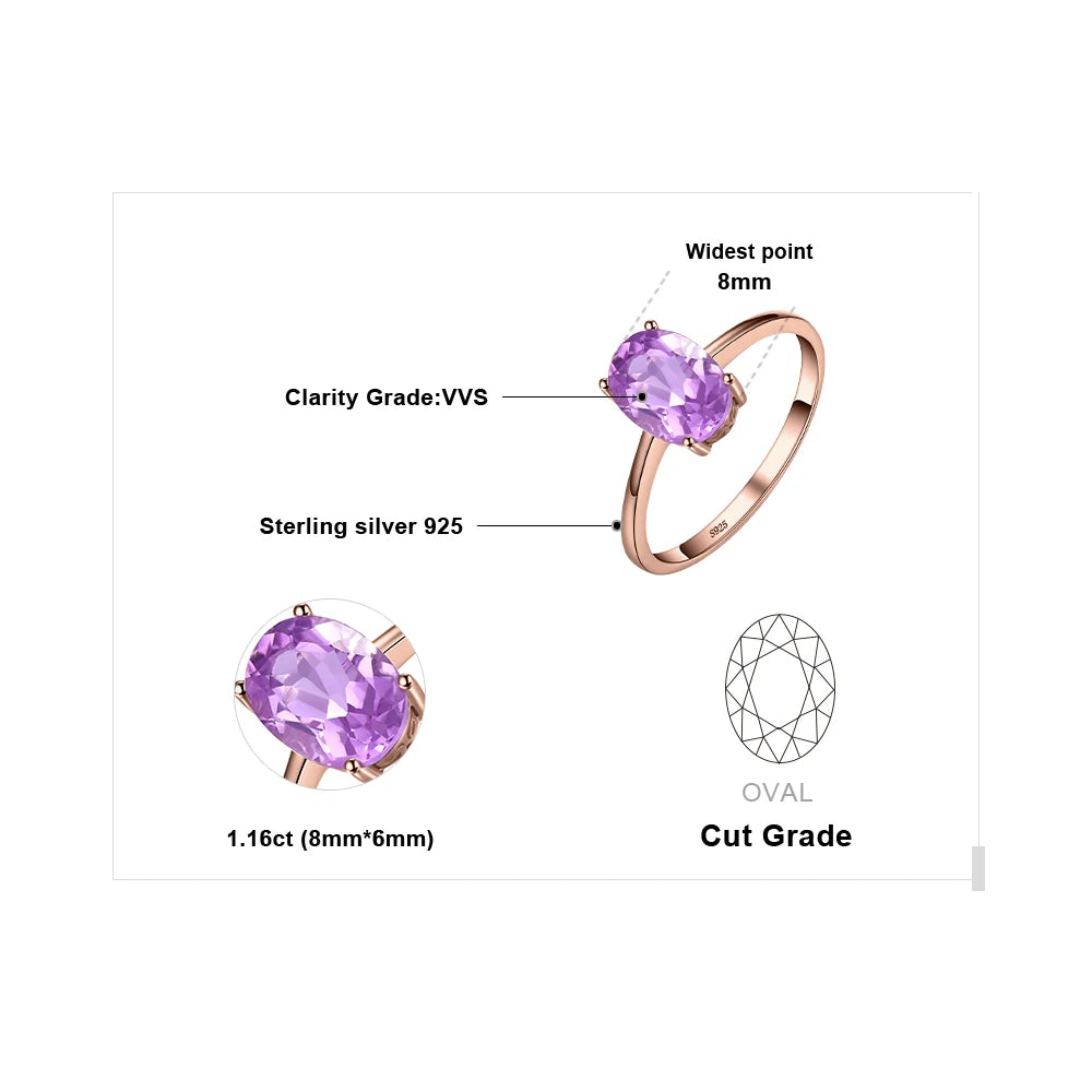 JewelryPalace Rose Gold Yellow Gold Plated Oval Natural Amethyst Citrine Garnet Topaz Peridot 925 Sterling Silver Ring for Women