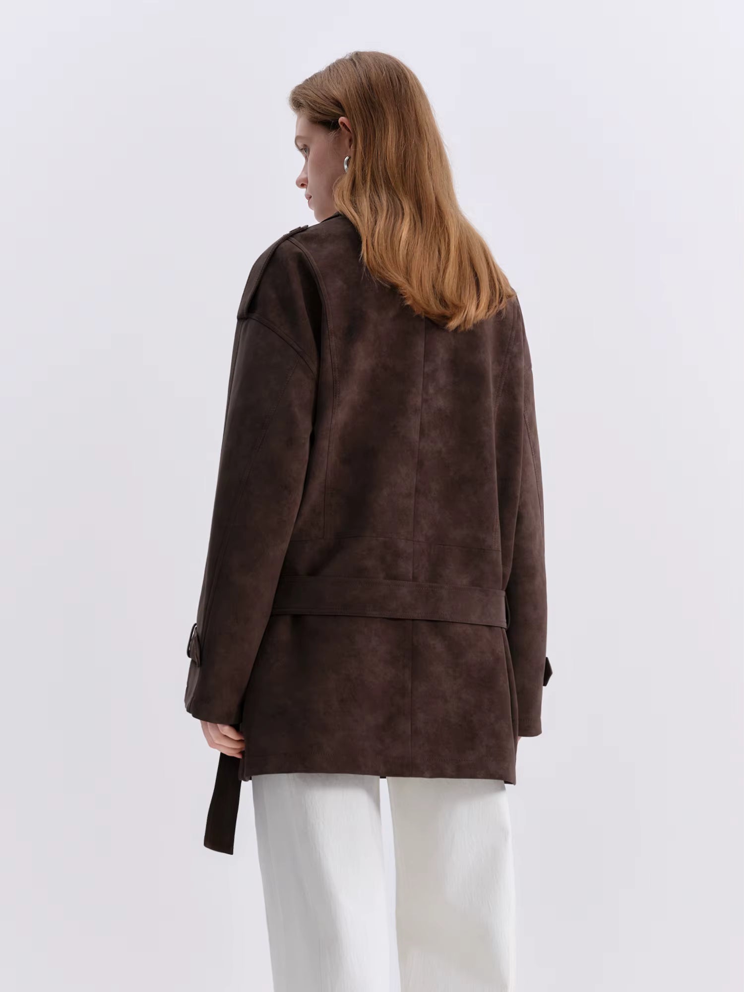 Retro Double-breasted Lapel Loose Leather Jacket for Women 2025 Winter New Casual Coffee-colored Jacket Loose Fit