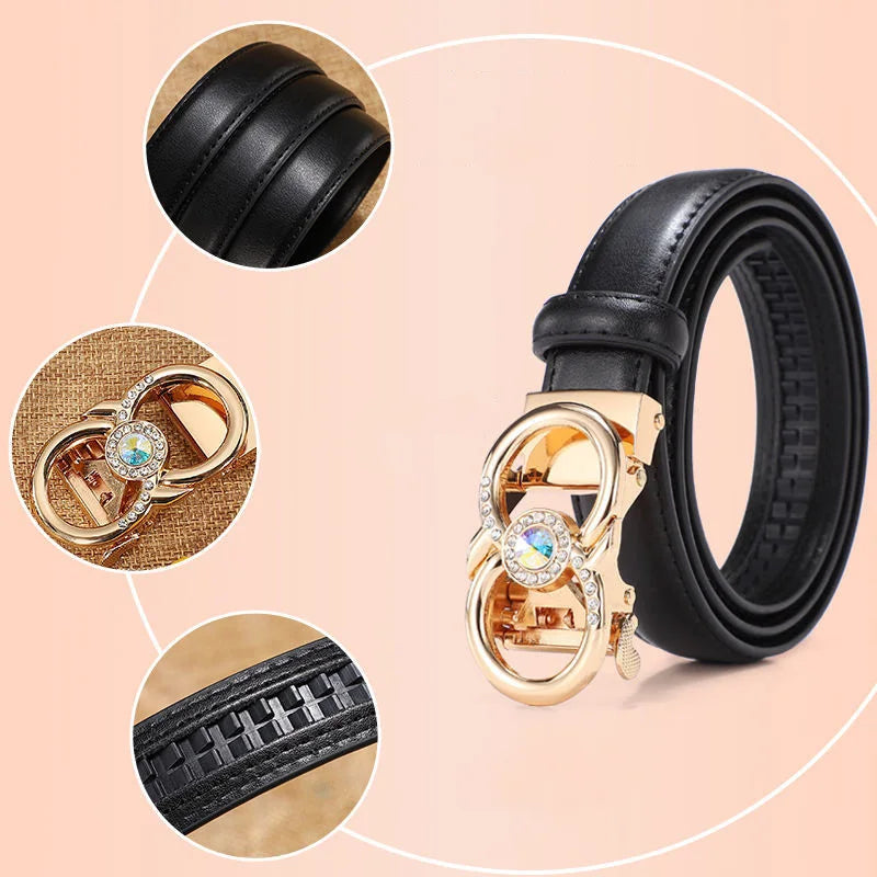 New Belts Women Luxury Famous Brand Designer Female Belt Candy Color High Quality Dress Cowhide Leather Automatic Buckle LB2202