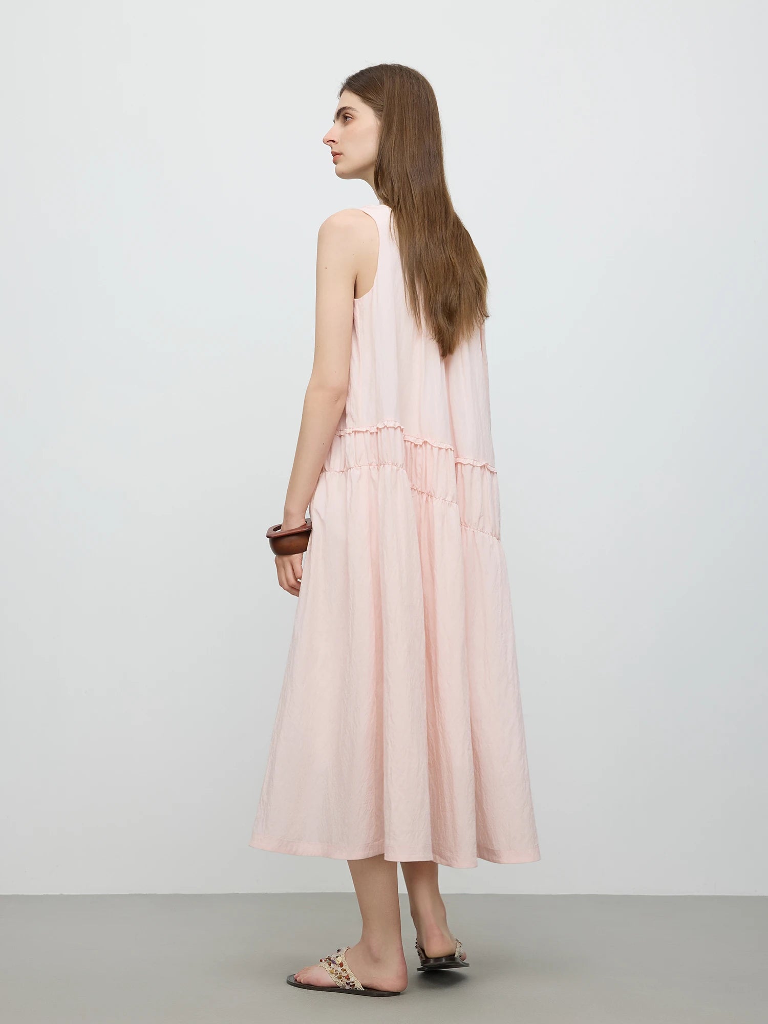 FSLE 【Premium Series】 Twisted Straps Flowing Dress - 2025 Summer New Collection Pink Sweet Dresses