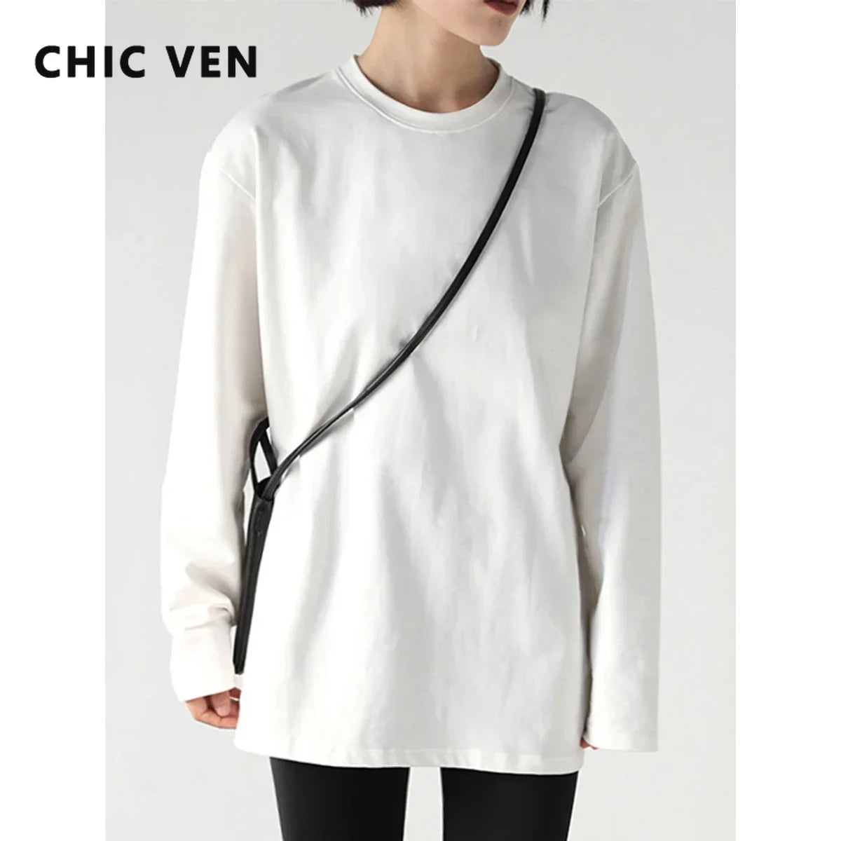 CHIC VEN Women T-shirt Solid O-Neck Loose Long Sleeve Basic Tops Casual Fashion All-match Female Clothing Spring Autumn New 2023