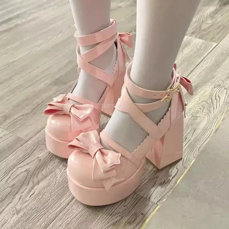 2024 New Sweet Vintage Mary Janes Shoes Women Star Buckle Lolita Kawaii Platform Shoes Female Bow-knot Cute Designer Shoes