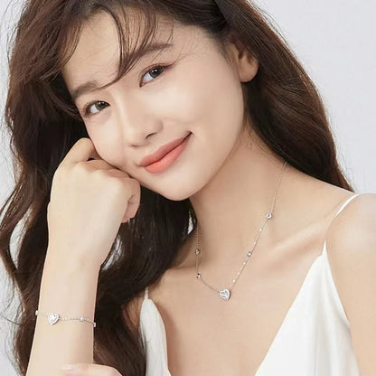 New 925 Sterling Silver Round Zirconia Necklace Delicate Charm Heart Pendant Choker Birthday Gift for Women Delicate Jewellery