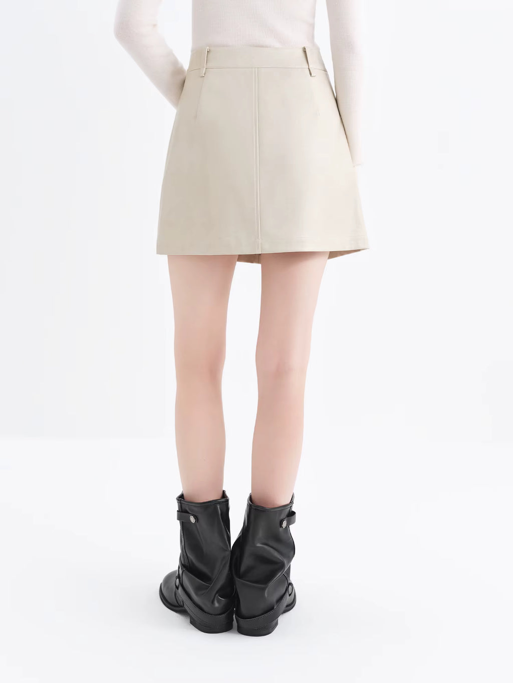 2025 Winter Women High Waist A-Line Short Skirt in Faux Leather - Versatile Flattering Stretch Mini Skirt for Daily Casual