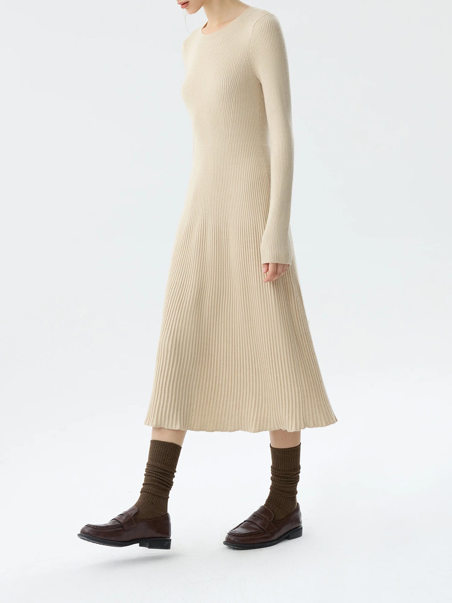 FSLE Office Lady Long Knee Length Slim Fit Knitted Dress for Women's Winter 2024 New Woolen Casual Loose Dress 24FS14603