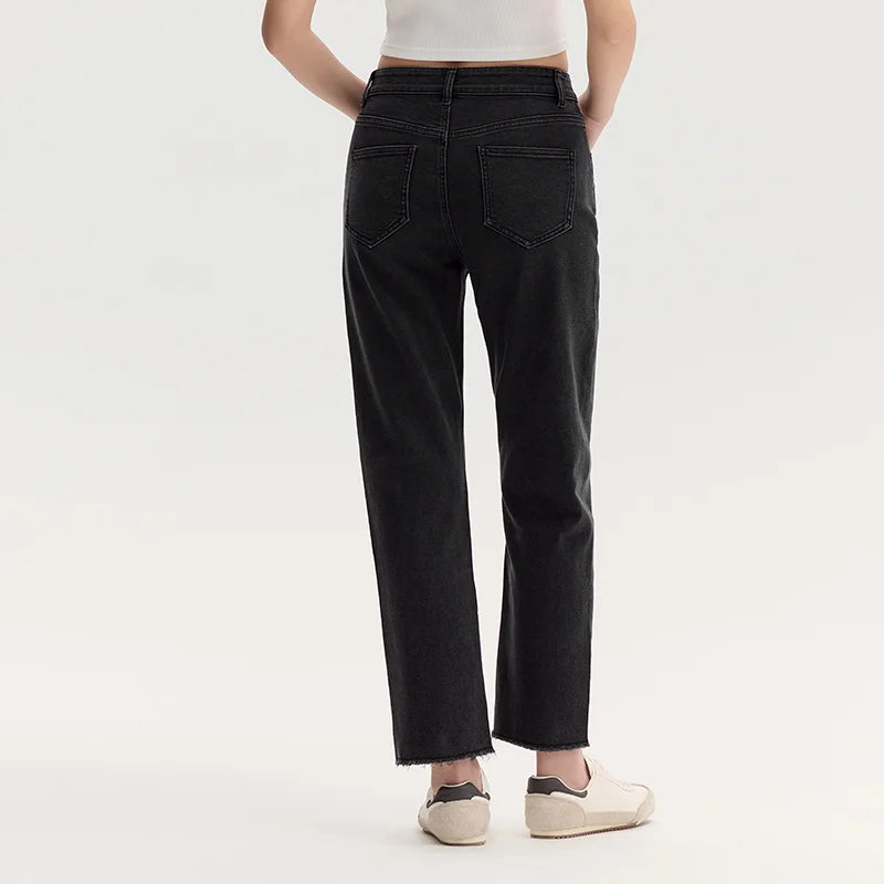 Semir Jeans Women Height-Enhancing Nine-Point Trousers Petite 2024 New Autumn Frayed Edge Small Straight-Leg Trousers