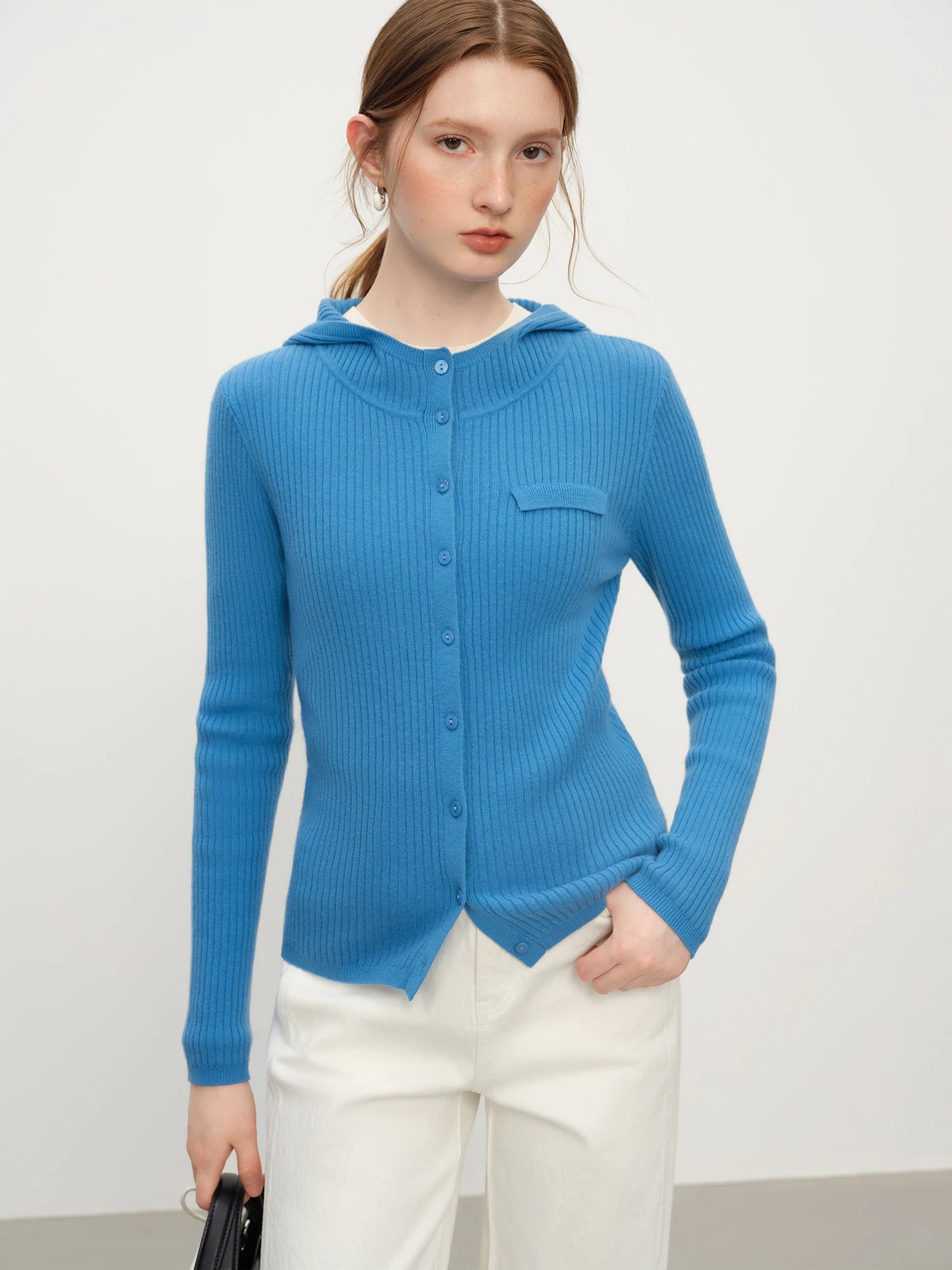 Winter 2025 Women's Hooded Knit Cardigan - Stand Collar Pure Wool Open Front Coatigan Textured Design for Casual Elegance