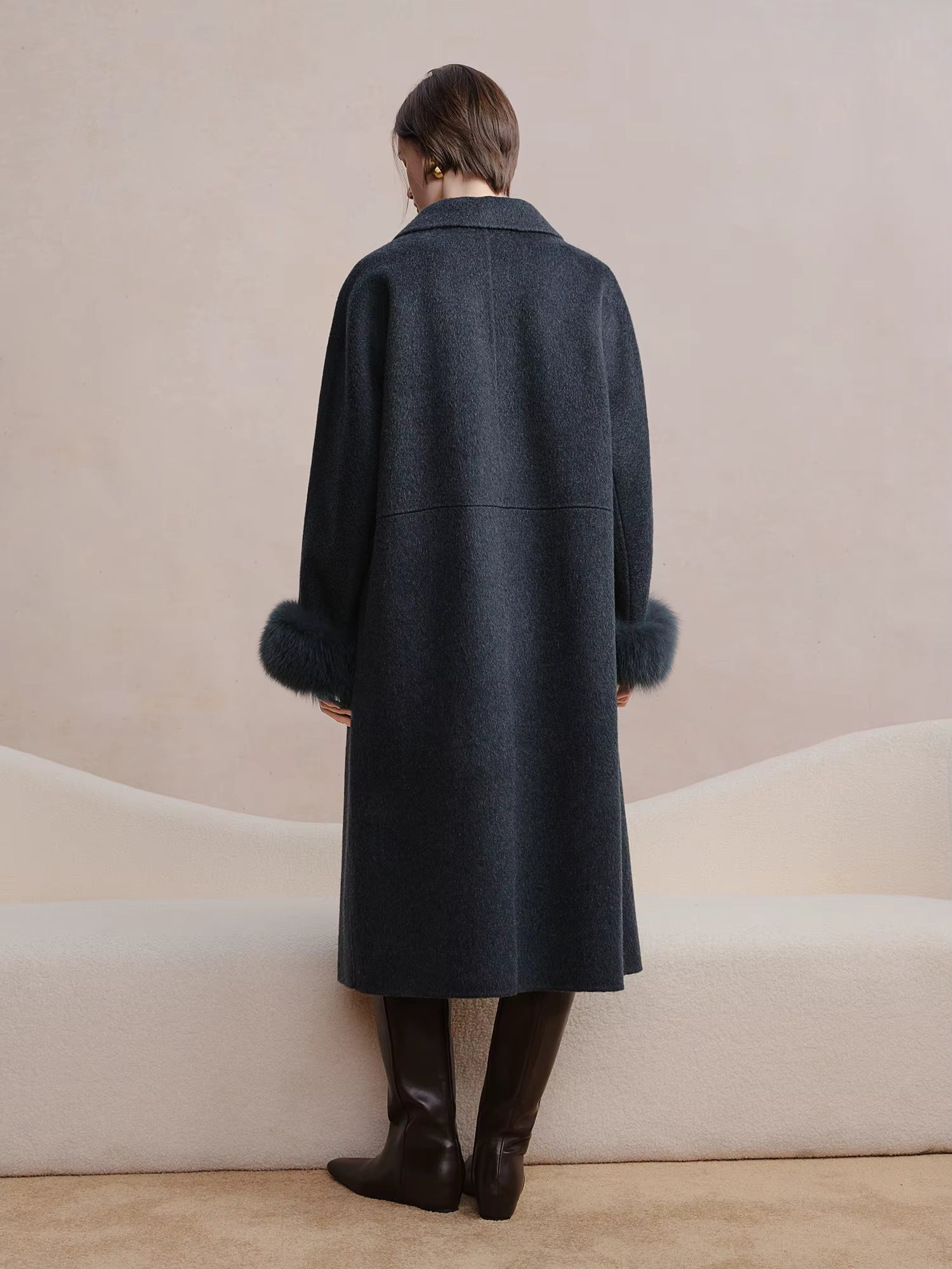 Plus Size Women's Detachable Collar Double Faced Wool Coat 2025 Winter Swan Style Tweed Overcoat Elegant Casual Outerwear