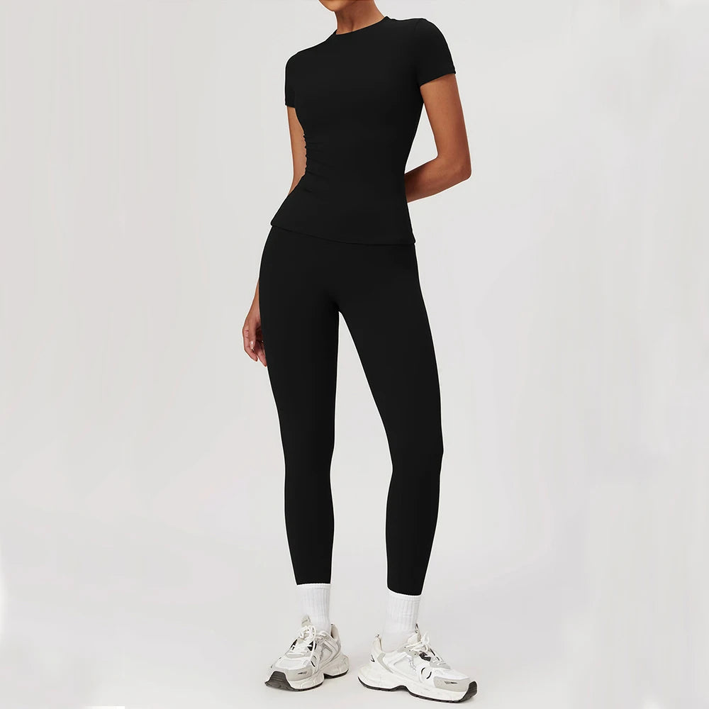 2PCS Yoga Sets Sport Fitness Vest High Waist Hip-Liftting Trousers Yoga Short Skirt Suits Workout Clothes Gym Leggings Set