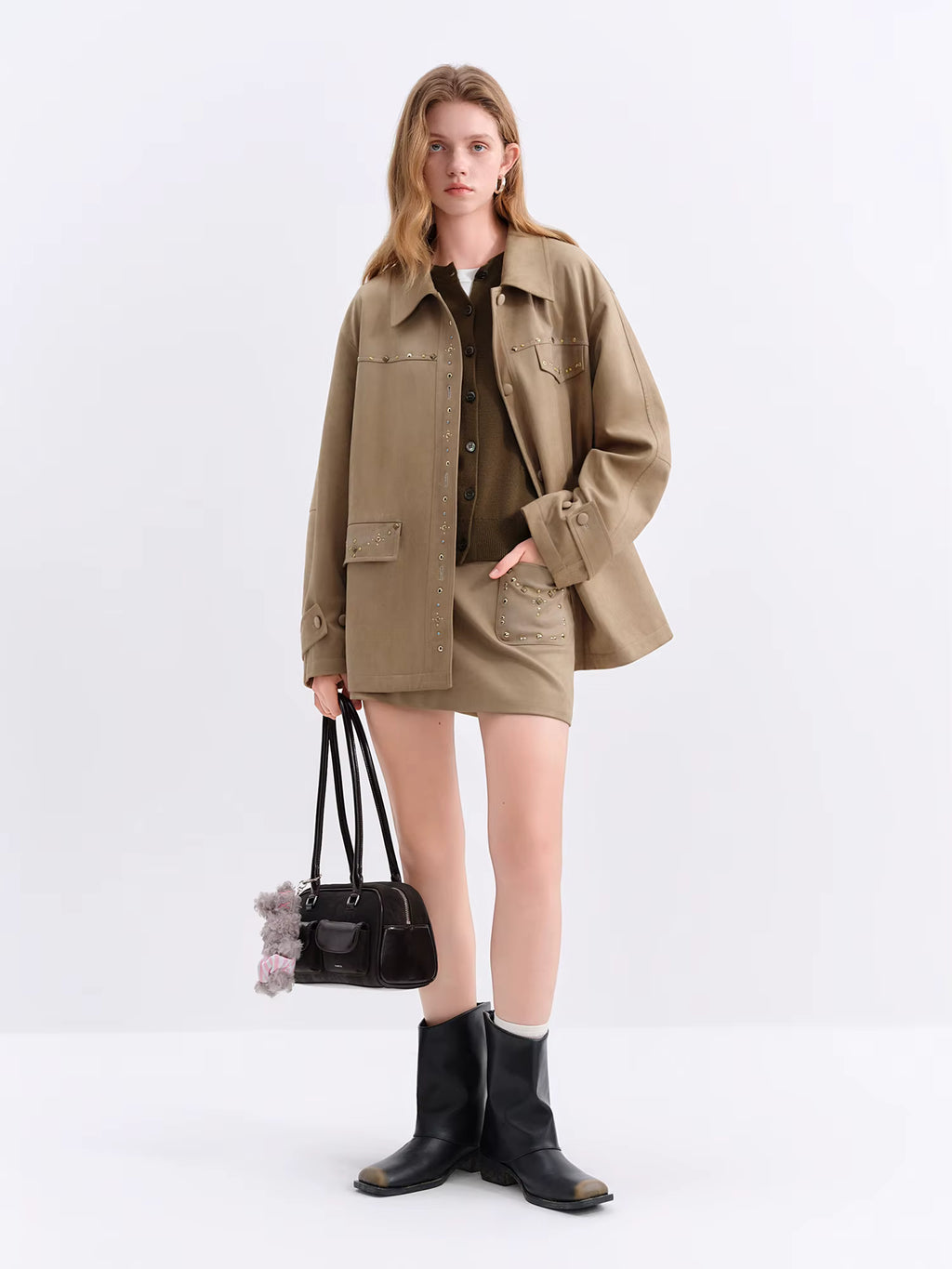 2025 New Women's Retro Style Rhinestone Faux Suede Leather Jacket Coat Winter Warm Pilot Bomber Jacket Vintage Outerwear