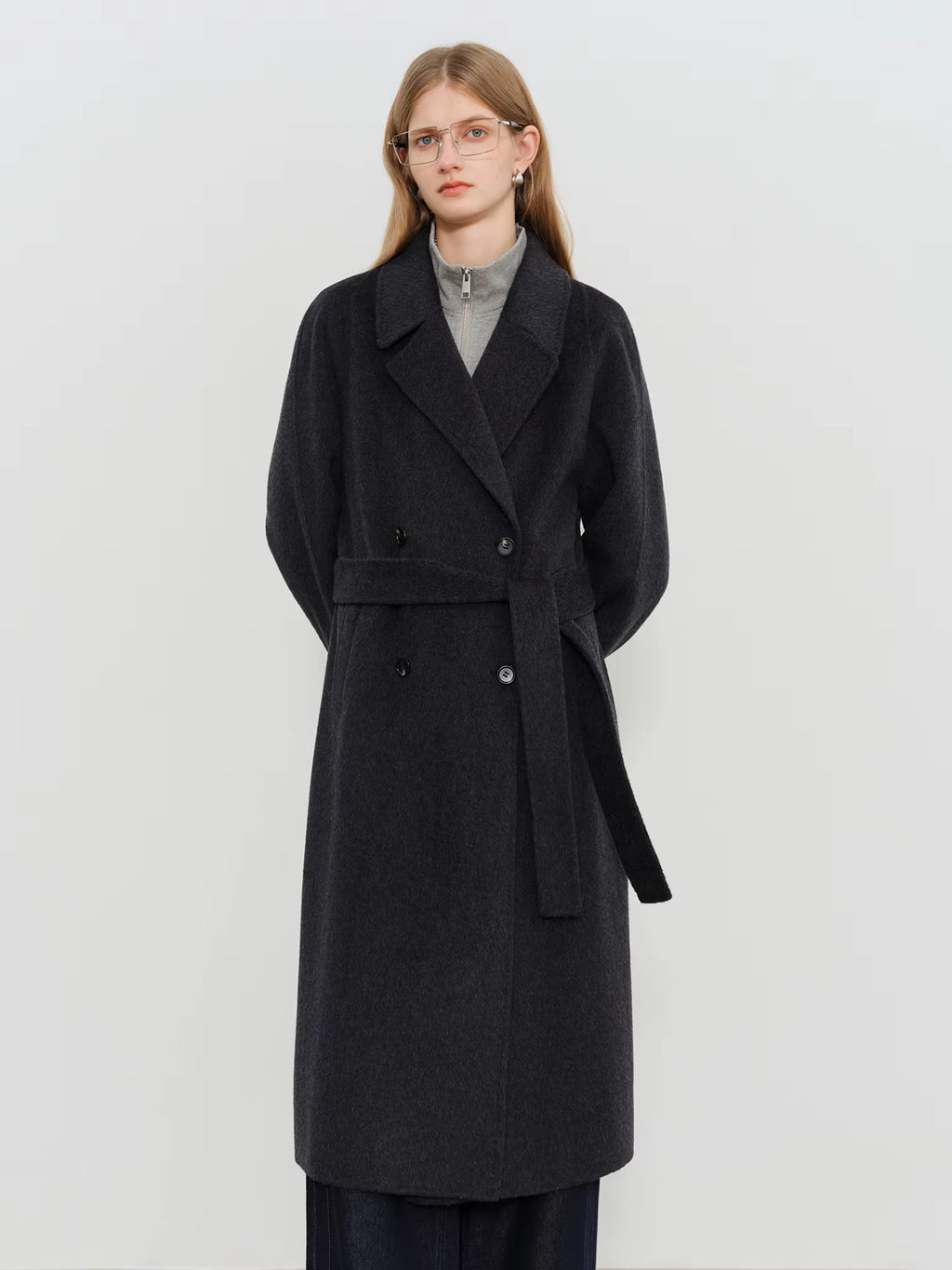Crafty Studio Petite Women's White Camel Wool Coat with Double Faced Design 2025 Winter New Collection Wool