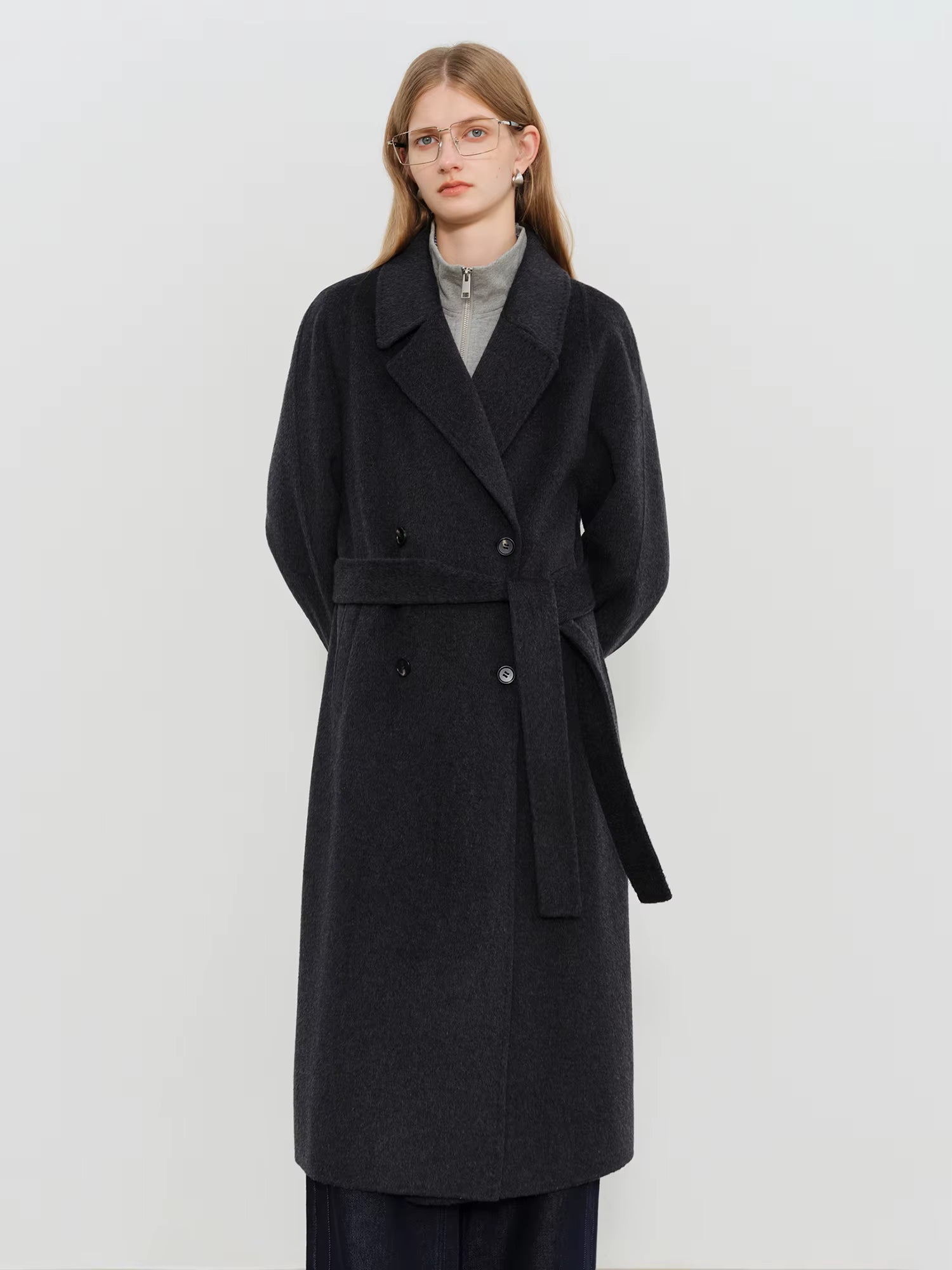 Crafty Studio Petite Women's White Camel Wool Coat with Double Faced Design 2025 Winter New Collection Wool
