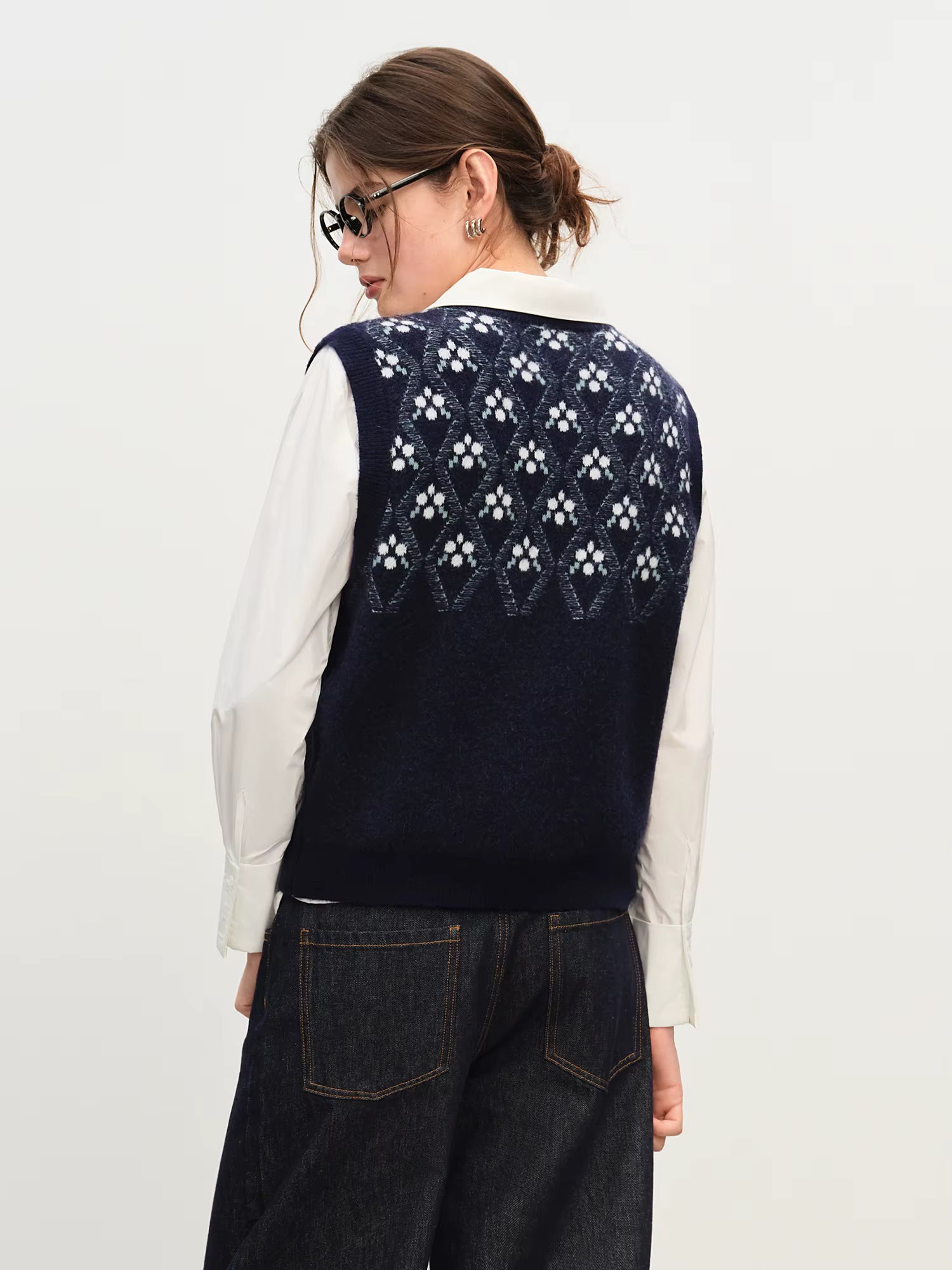 Navy Blue Round Neck Color Block Vest for Women Winter 2025 New Arrivals, Slimming Effect Commuting Wear Versatile