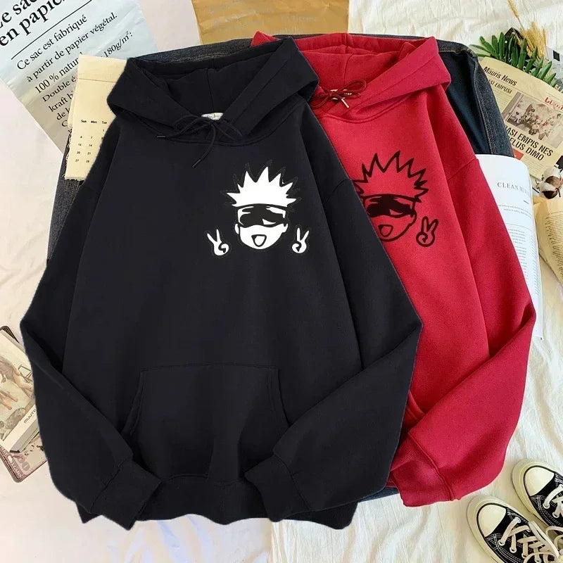 Unisex Jujutsu Kaisen Anime Hoodies Moletons de grandes dimensões dos desenhos animadosKawaii Gojo Satoru Graphic Streetwear