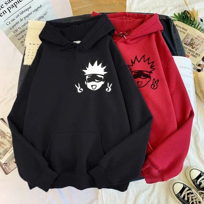 Unisex Jujutsu Kaisen Anime Hoodies Moletons de grandes dimensões dos desenhos animadosKawaii Gojo Satoru Graphic Streetwear