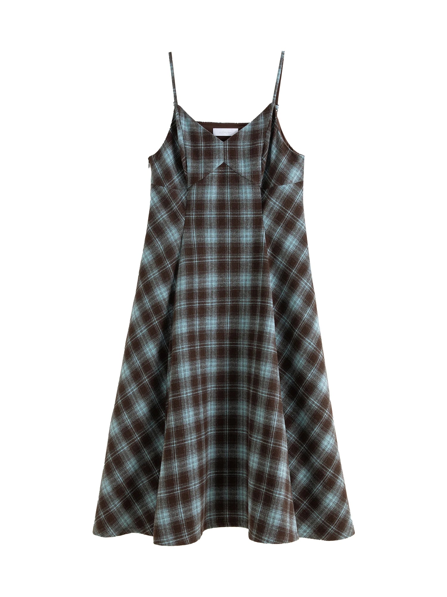 DUSHU Women Winter Strappy Dress 7.5% Wool Thicken Long A-LINE Blue Plaid Dresses Office Lady Winter Sleeveless Dress 24DS84345