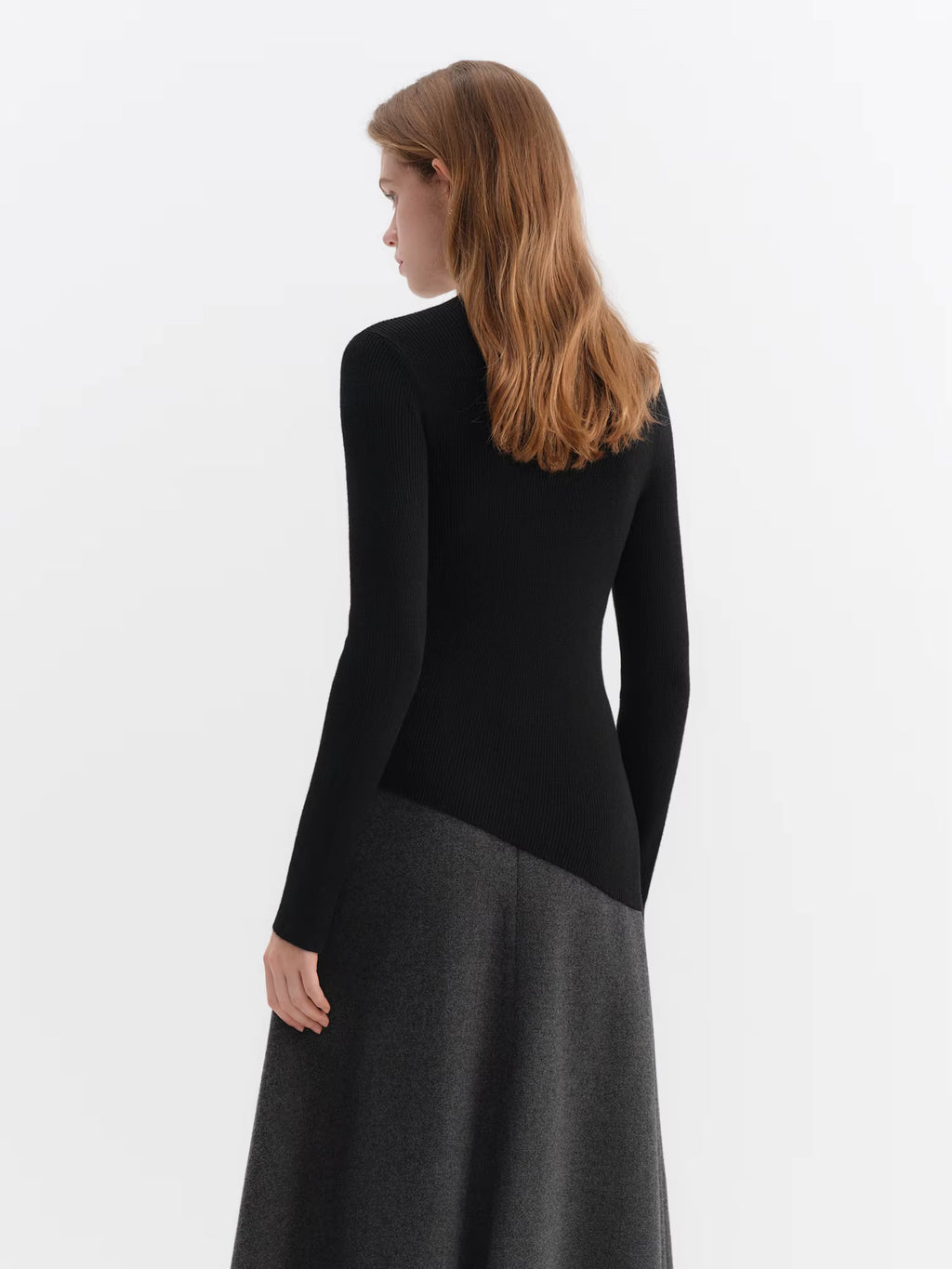 Women's Asymmetric Hem High Neck Wool Sweater 2025 Winter New Thermal Knit Top Slim Fit Casual Warm Pullover