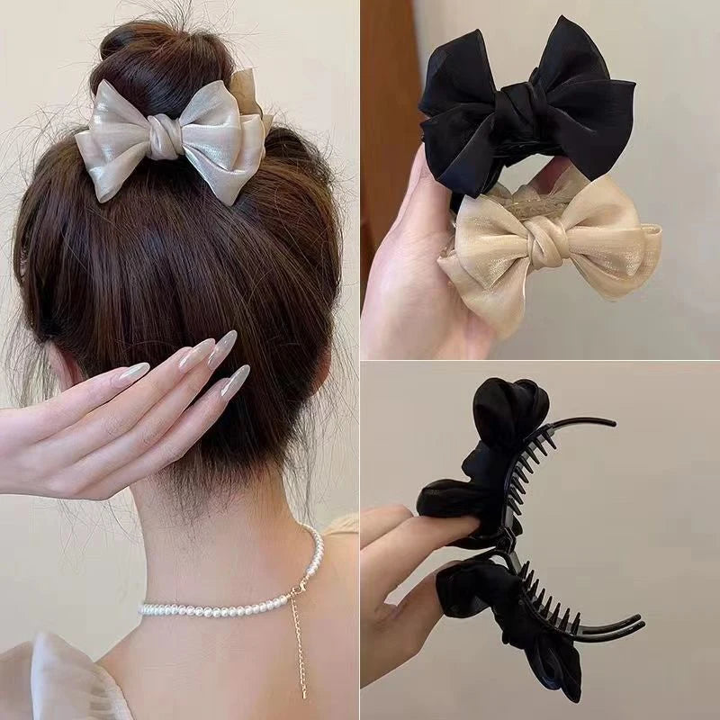 New Elegant Bow Pill Head Grip Clip Korean Temperament Hair Clip Female Ponytail Braid Clip Fashion Headdress