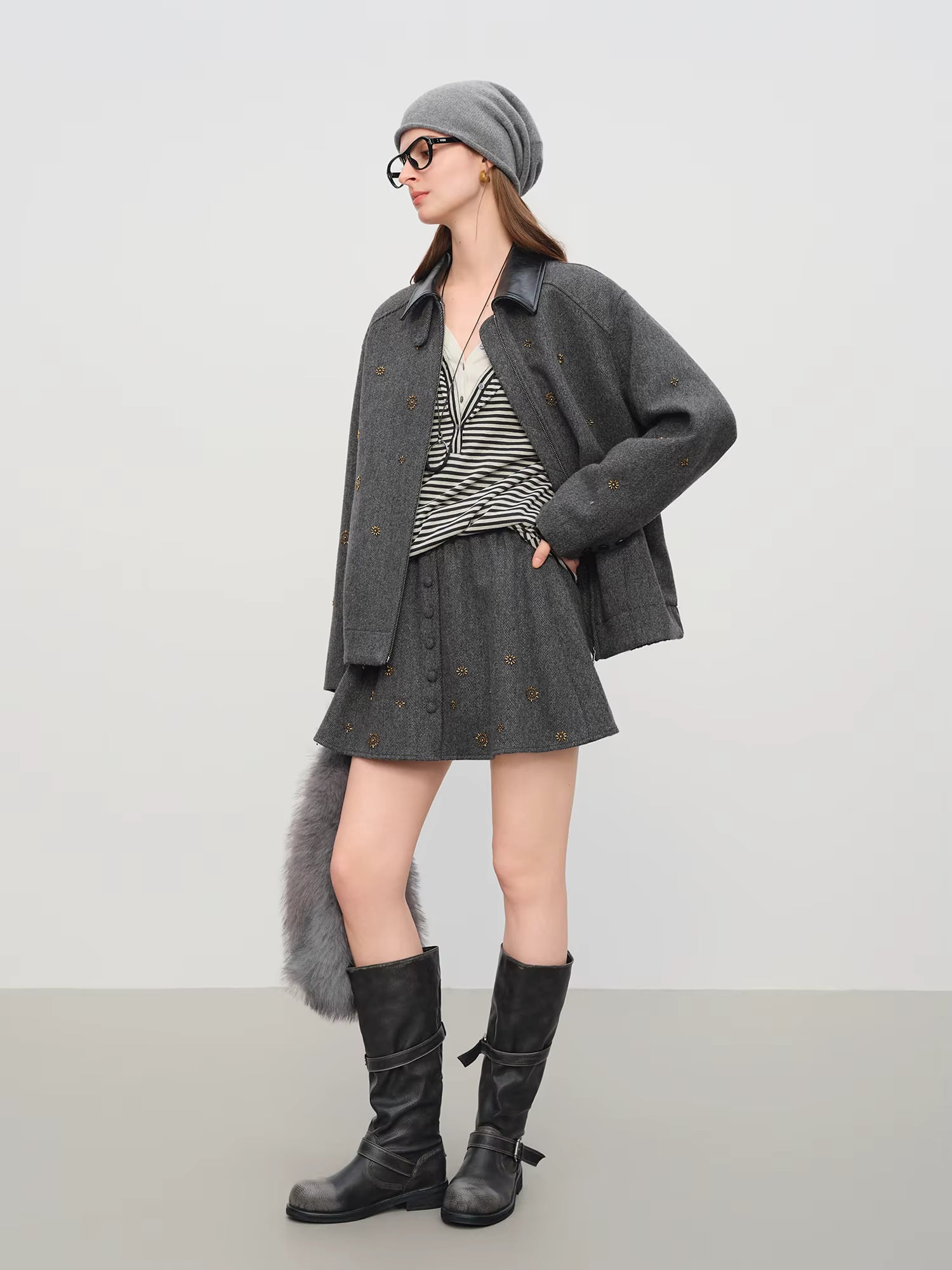 【Premium Series】Wool Embroidery Patchwork Tweed Coat Women 2025 Winter New Jacket Turn Down Collar