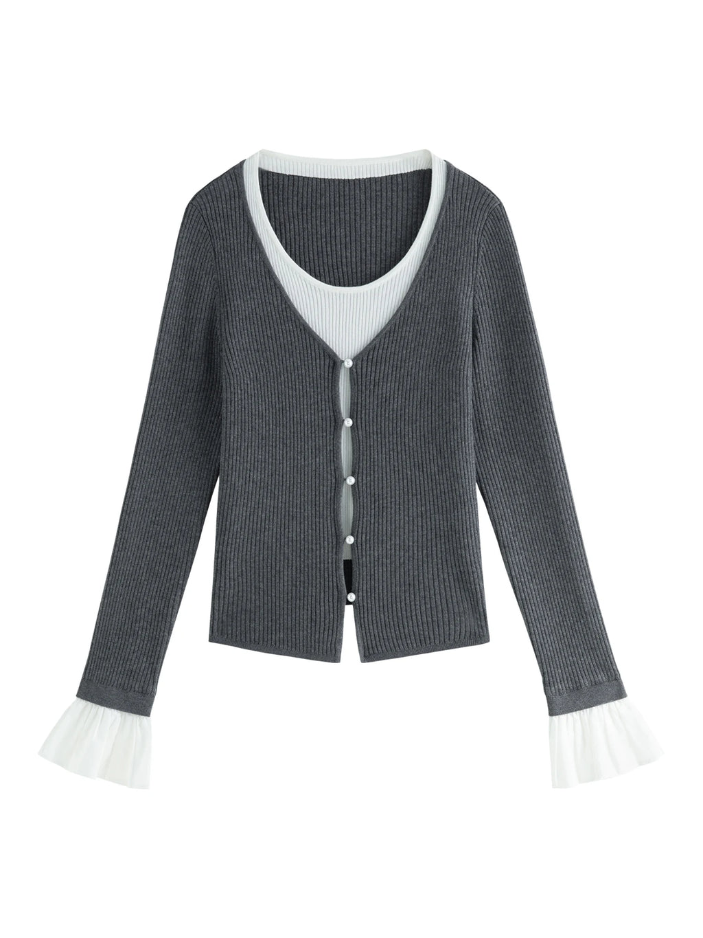 FSLE Fake Two-pieces Contrast Color Stitching Knit Sweater For Women 2024 Autumn Winter All-match Casual Tops 24FS14178