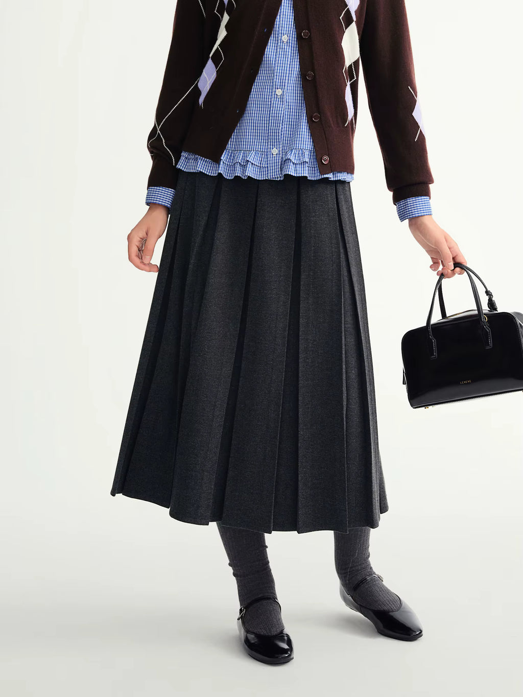 Long Pleated Skirt Women Gray Solid Simple Basics 2025 Autumn and Winter High Waist A-line Mini Skirt Korean Style
