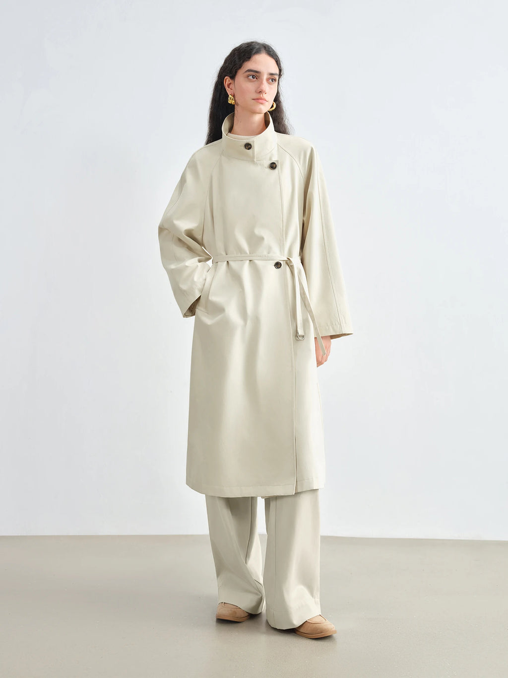 ZIQIAO Korean Style Stand Collar Short Trench Jacket for Women 2025 Autumn New Arrival Casual Chic Long Coat