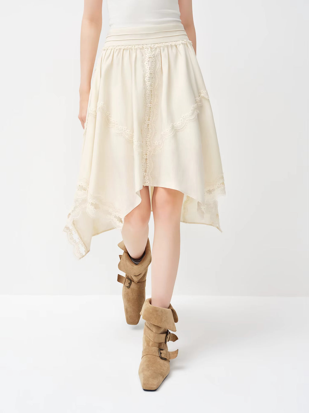 2026 Spring Women's V-Neck Ruffle Camisole Asymmetrical Hem Skirt Two Piece Set Bohemian Floral Coord Soft Elegant Style