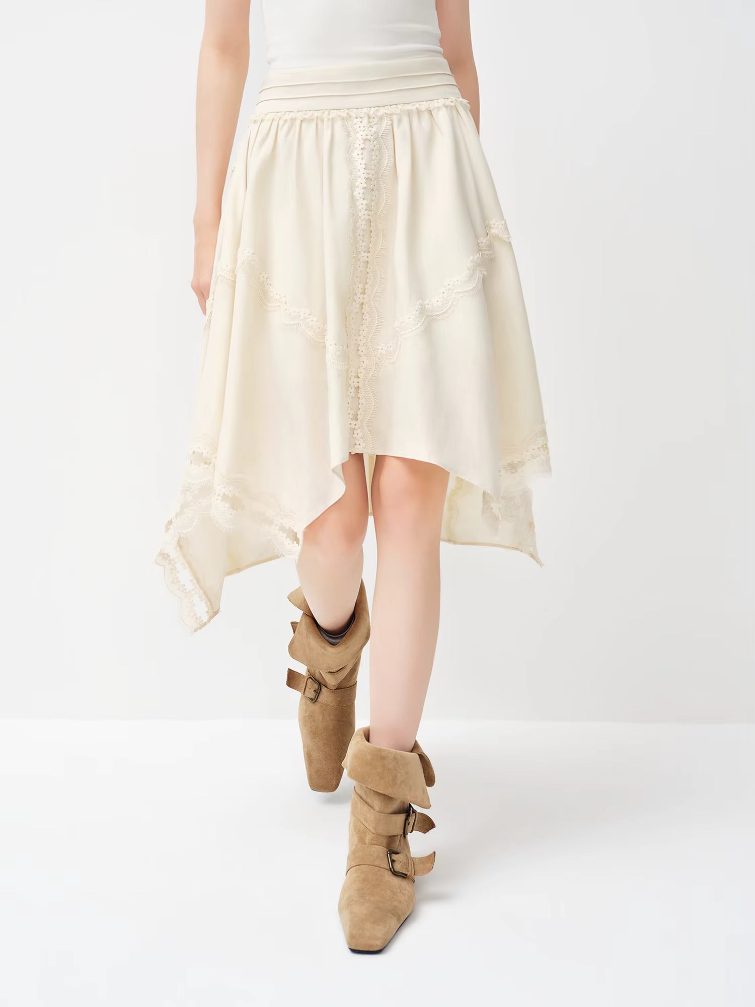 2026 Spring Women's V-Neck Ruffle Camisole Asymmetrical Hem Skirt Two Piece Set Bohemian Floral Coord Soft Elegant Style