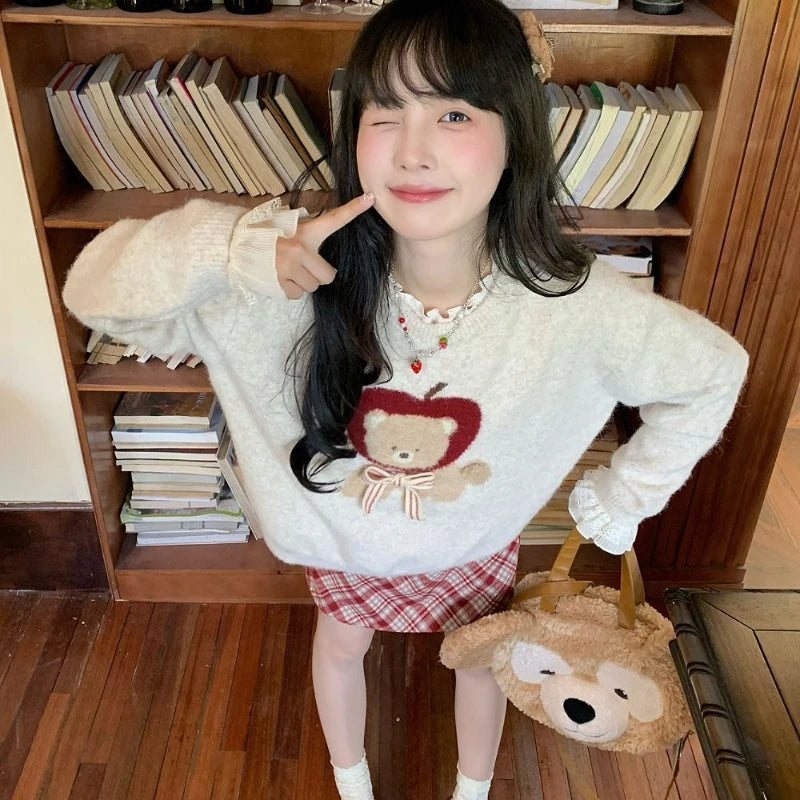 Deeptown Kawaii Sweaters Cartoon Women Harajuku Sweet Knitted Pullovers Autumn Winter Fashion Oversize Cute Aesthetics Sweaters