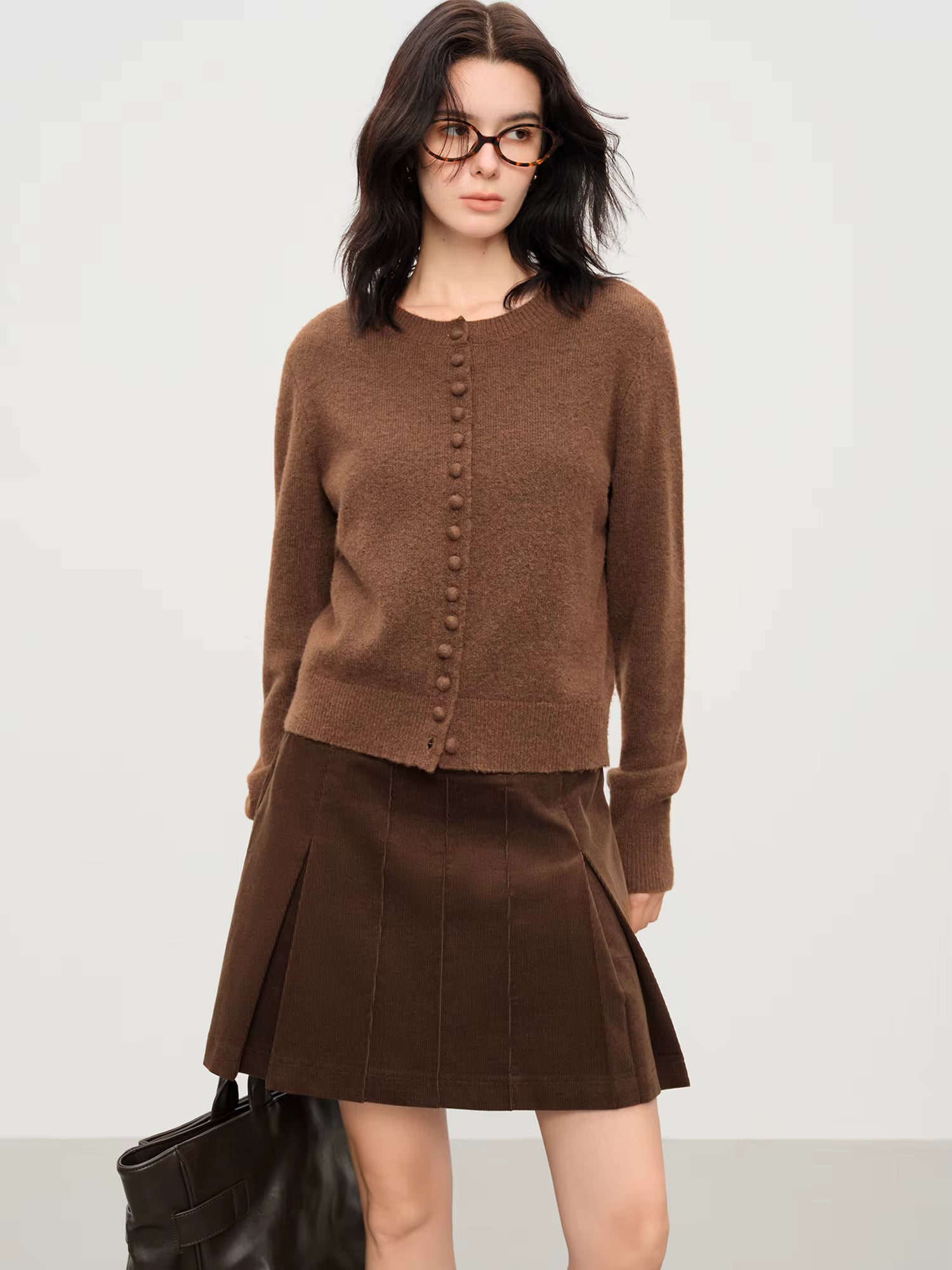 Autumn French Retro Round Neck Wool Blend Knit Cardigan Women 2025 Winter New Arrival Versatile Open Front Coatigan Chic