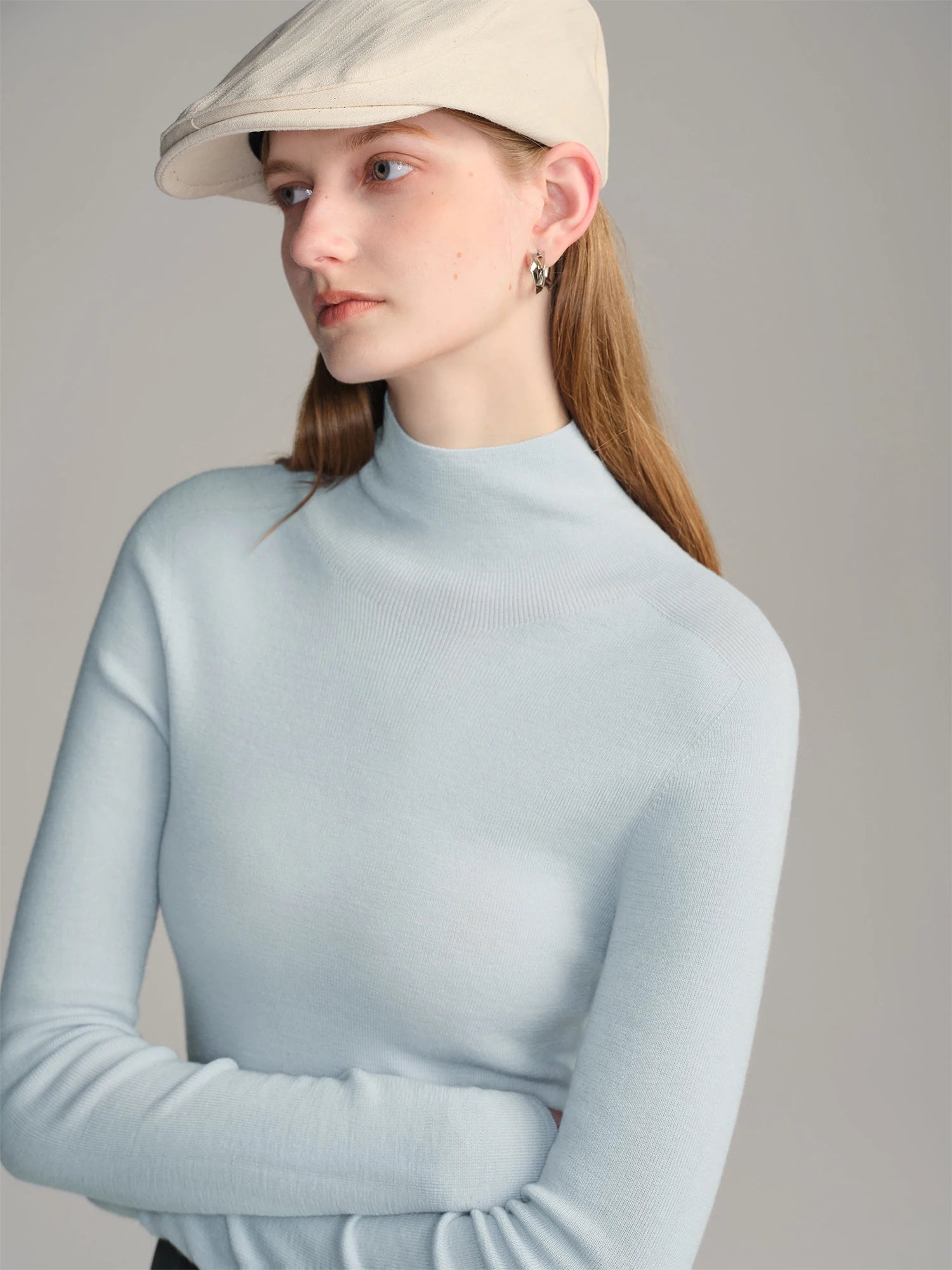 ZIQIAO Wool Sweater for Women Autumn and Winter New 18 Needle Nude Seamless Knitted Bottoming T-shirt