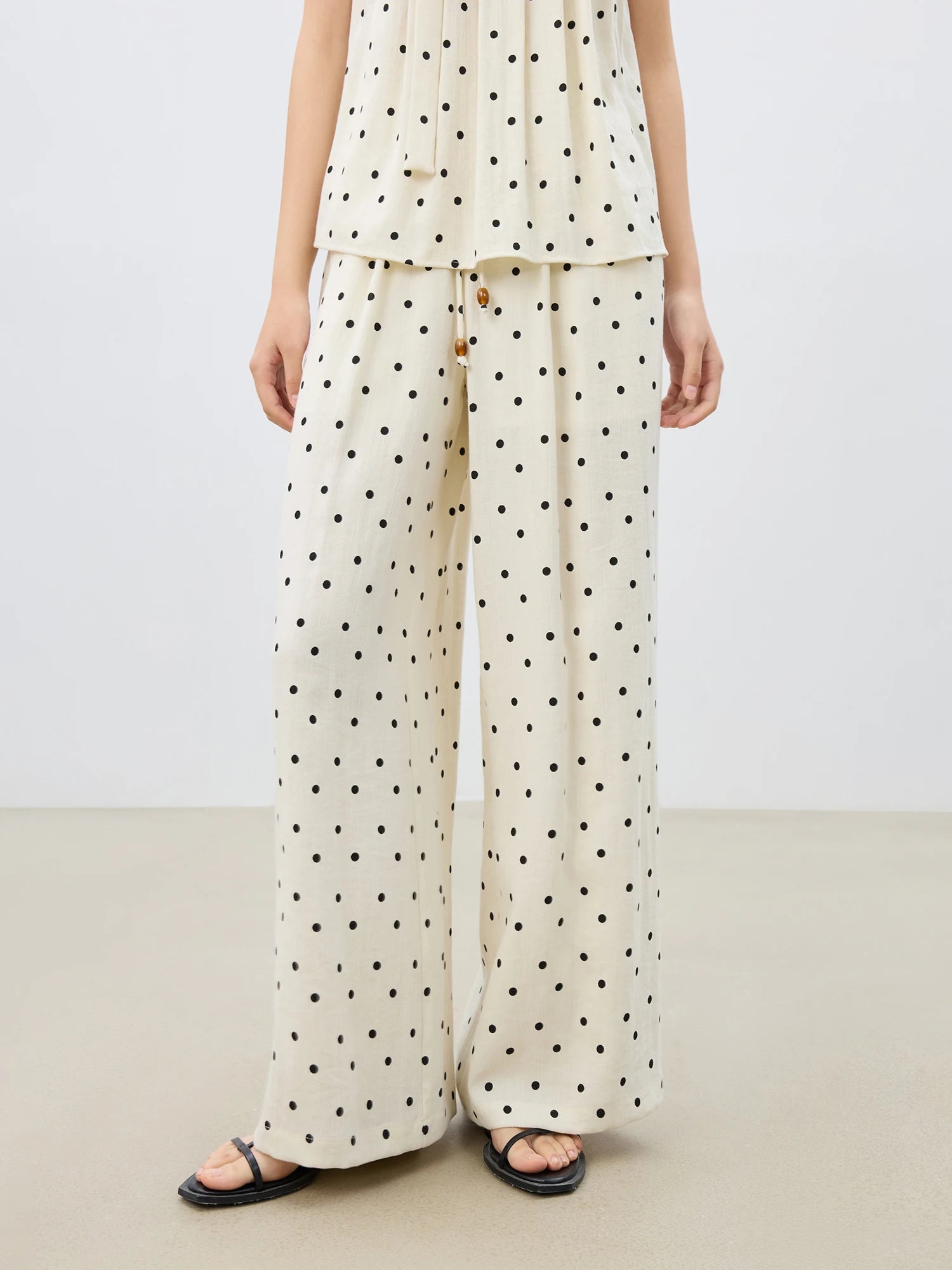 ZIQIAO Women 2025 Summer Vest+Pant Sets Holiday Style Polka Dot Camisole Tops Elastic Waist Casual Long Trousers