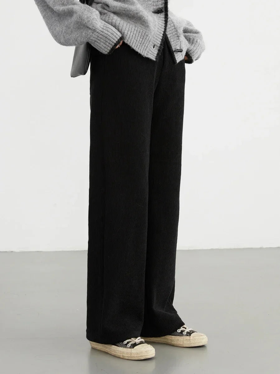 CHIC VEN Women's Pants Casual High Waist Wide Leg Straight Trousers Vintage Corduroy Warm Female Streetwear Autumn Winter 2023