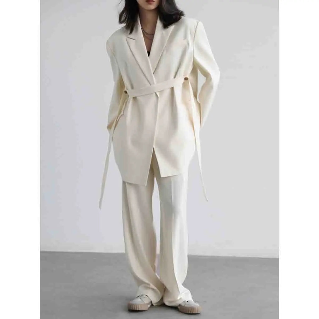 CHIC VEN Women's Blazers Fashion Design Solid Loose Suits Wide Shoulder Ribbon Office Lady Female Clothing Spring Autumn 2024