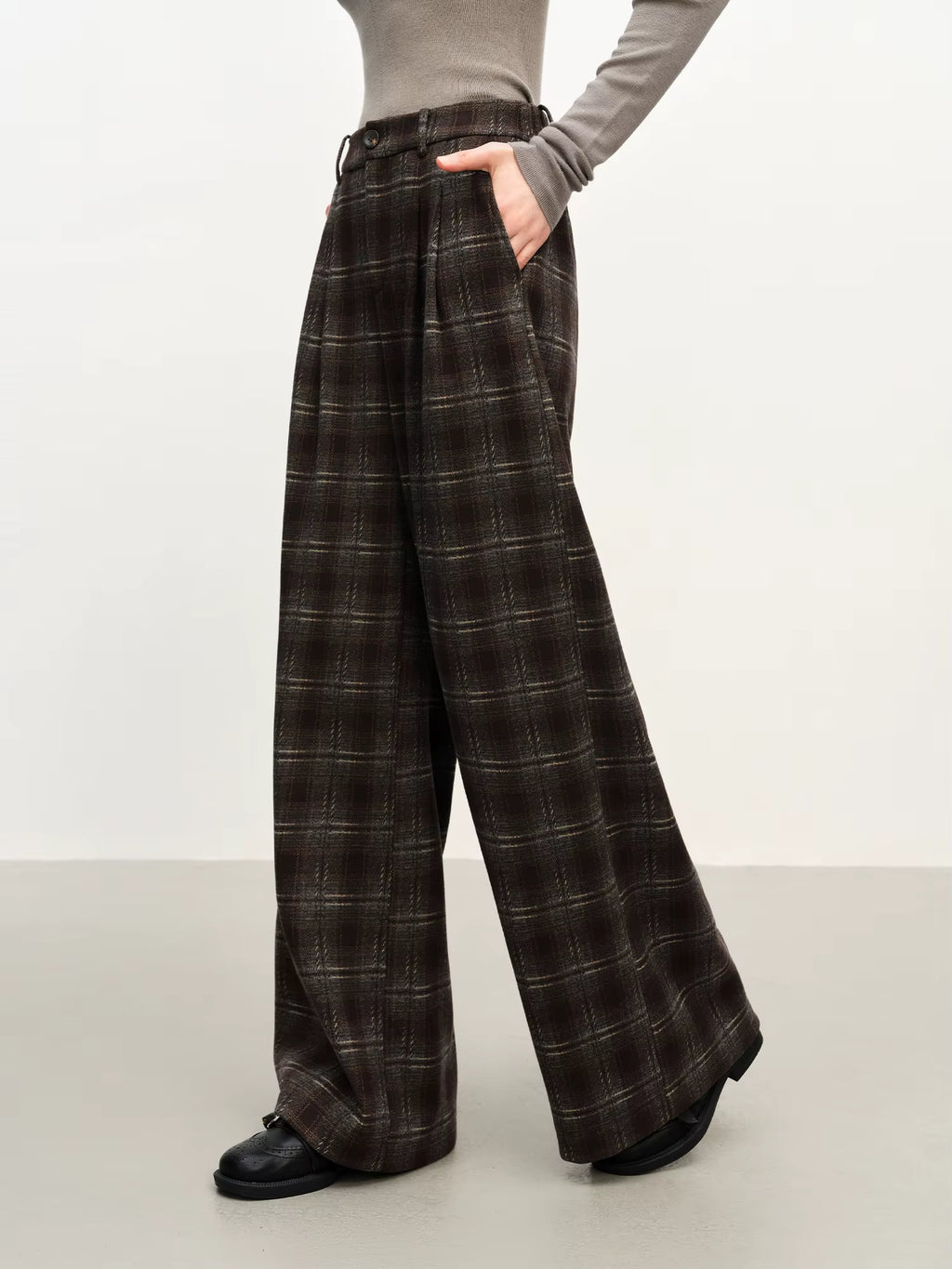 Retro Plaid Straight-Leg Casual Tros for Women Fall Winter 2025 New Arrival Petite-Friendly Casual Pants Commuting