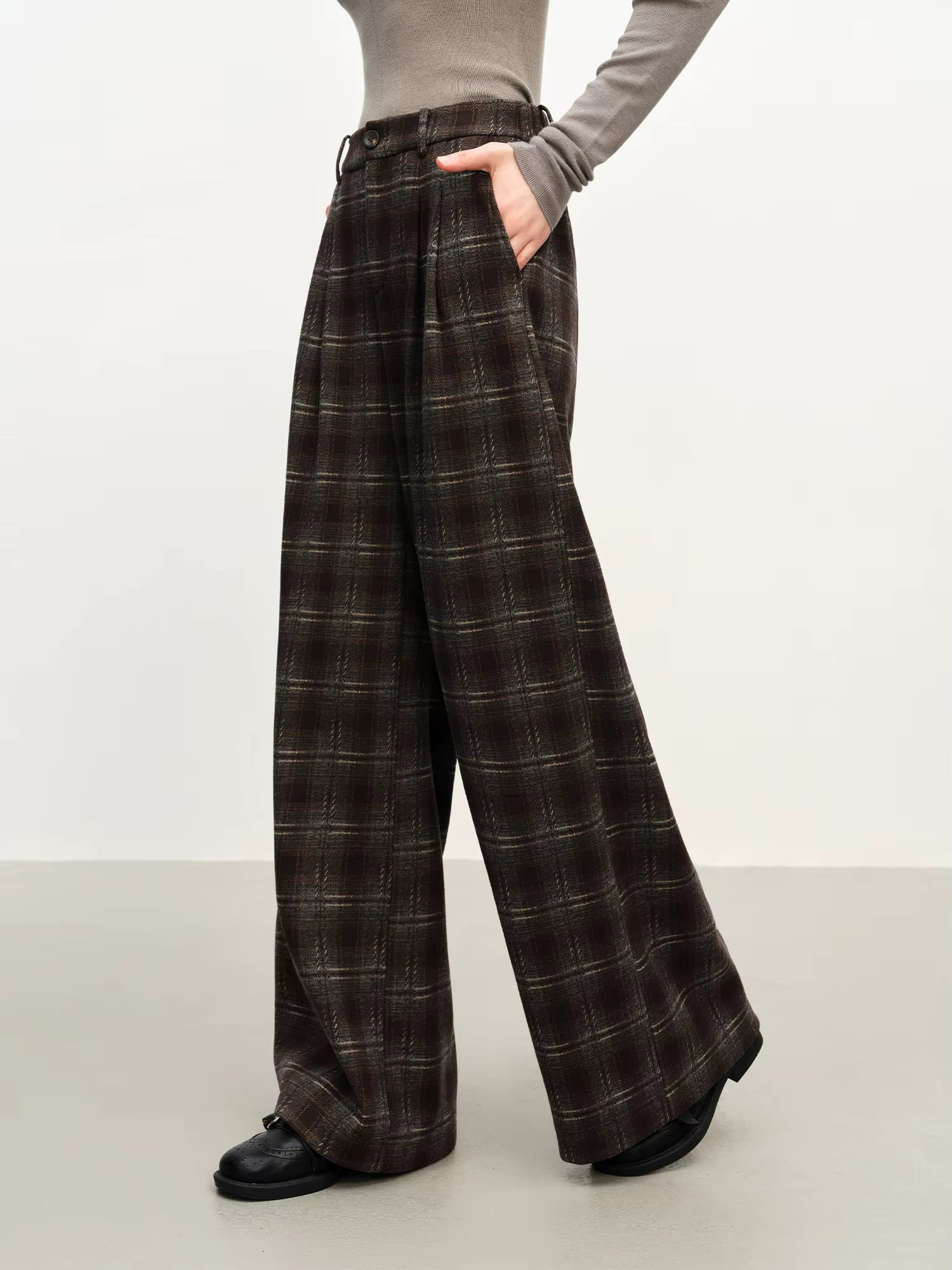 Retro Plaid Straight-Leg Casual Tros for Women Fall Winter 2025 New Arrival Petite-Friendly Casual Pants Commuting