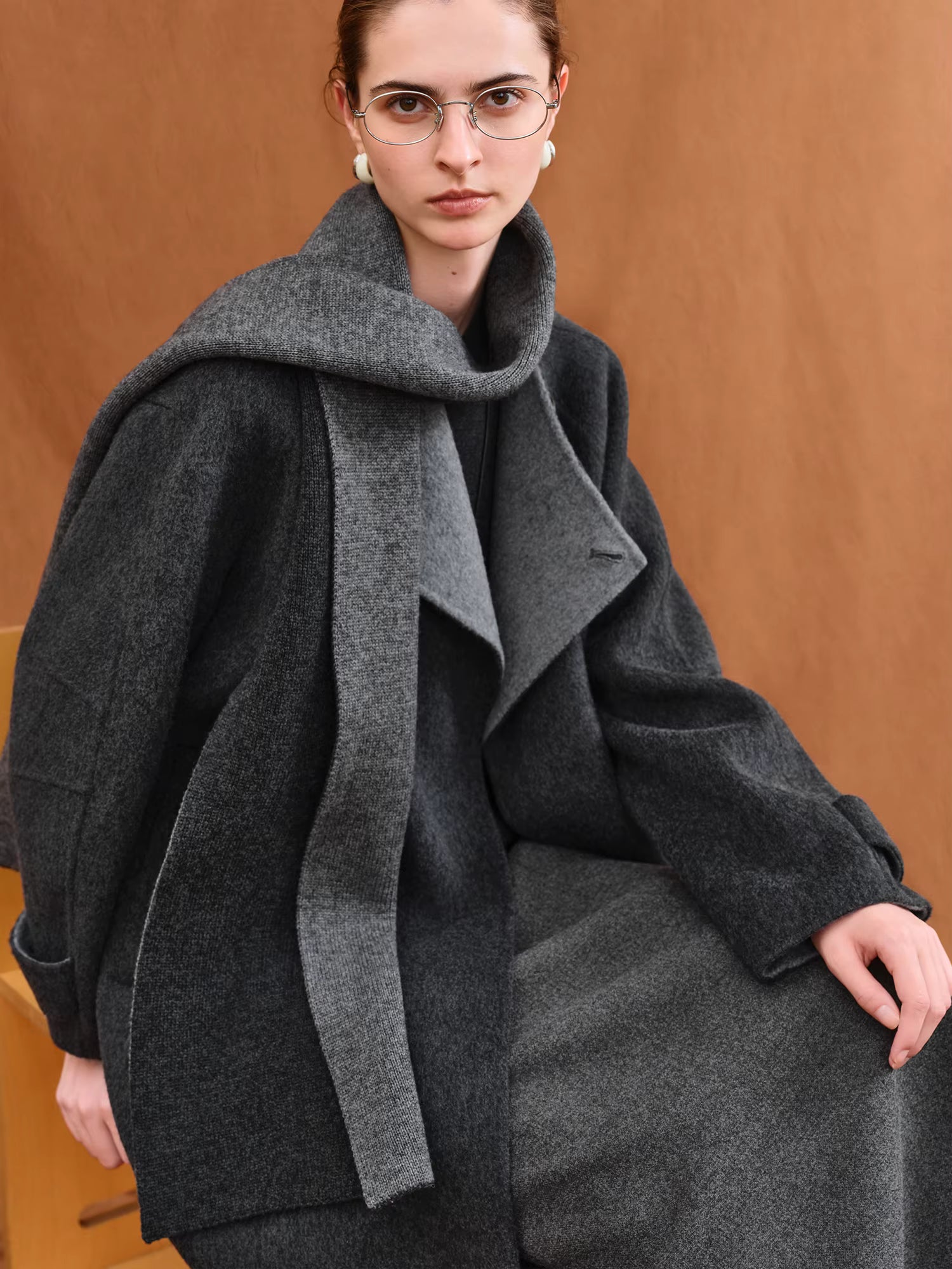 【Premium Series】 Stylish Luxury Cashmere Overcoat & Cozy Women's Scarf Double-Faced Tweed Outerwear for 2025 Winter