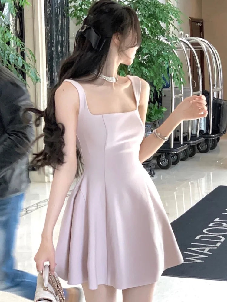 Solid Midi Dress Women French Elegant Holiday Party Dresses A-line Prom Robe Wedding Vestidos Ladies Clothes New