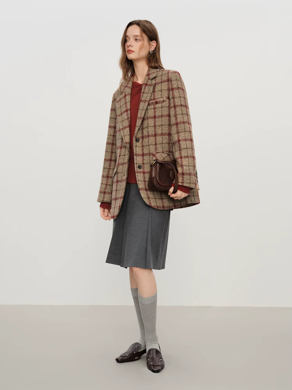 British Style Retro Check Wool Suit Jacket for Women Fall Winter 2025 New Arrival Short Coat Women Tow Color Tailored Coat
