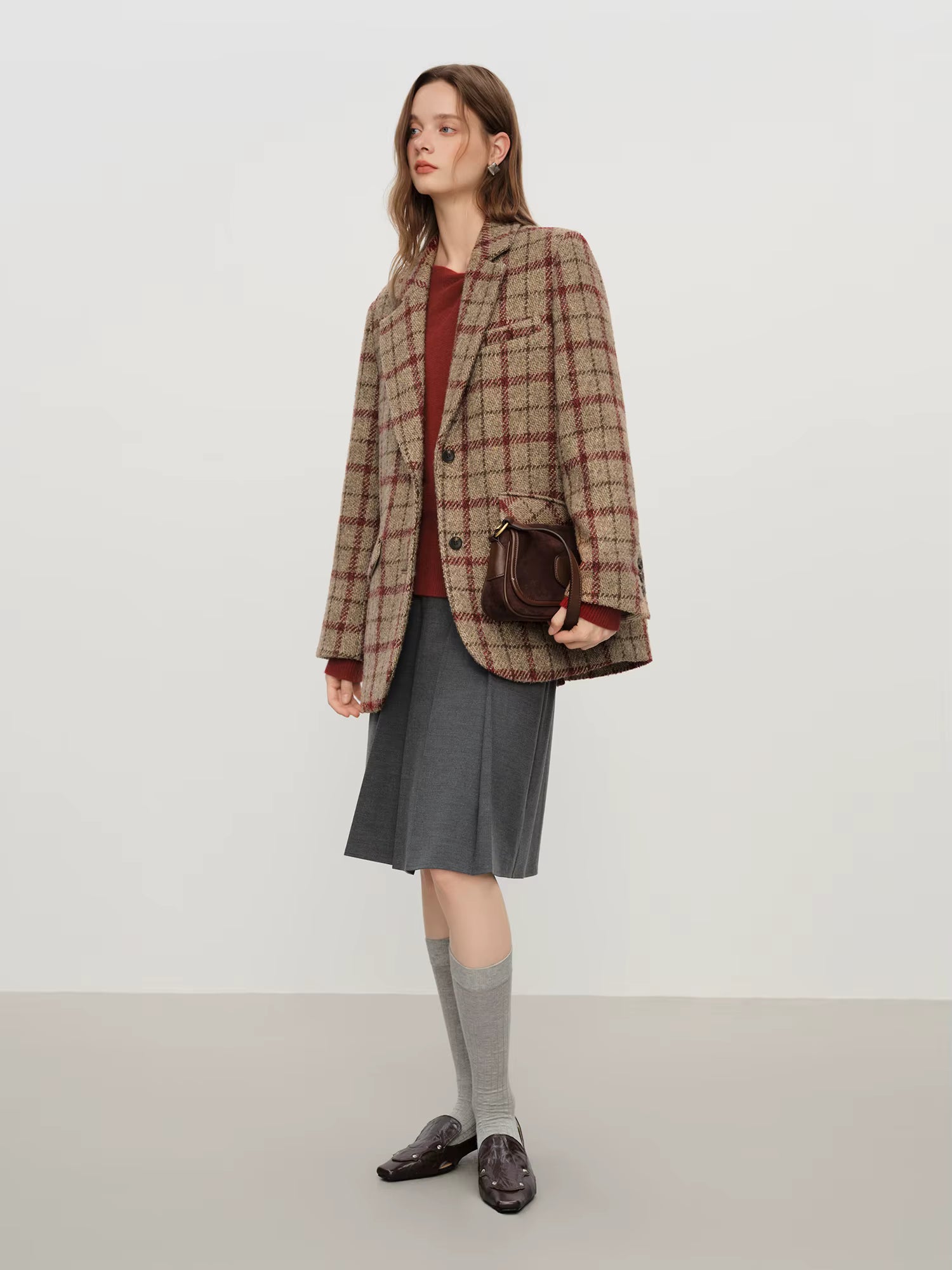 British Style Retro Check Wool Suit Jacket for Women Fall Winter 2025 New Arrival Short Coat Women Tow Color Tailored Coat
