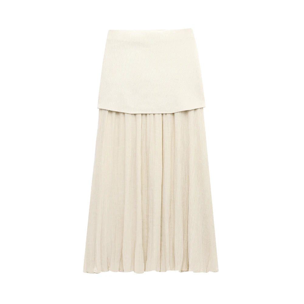 Women's Elegant Button-Down Vest & Pleated Maxi Skirt Set