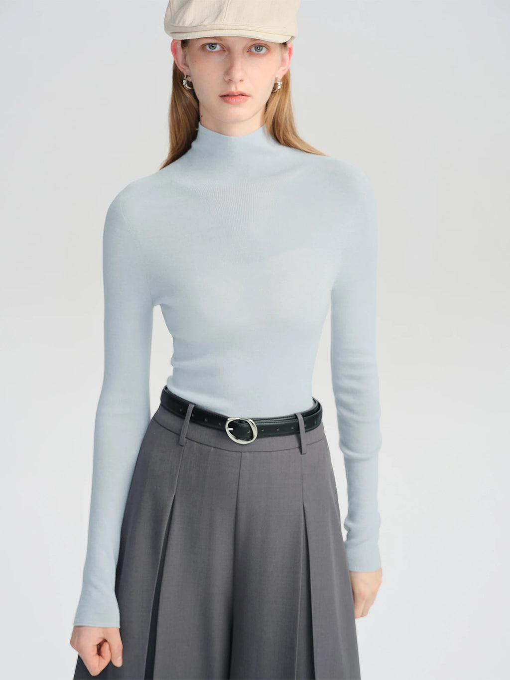 ZIQIAO Wool Sweater for Women Autumn and Winter New 18 Needle Nude Seamless Knitted Bottoming T-shirt