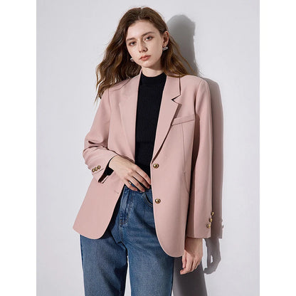 TOYOUTH Women Blazer 2024 Autumn Winter New Notched Shawl Collar Long Sleeve Two Button Daily Outfit Jacket Coat